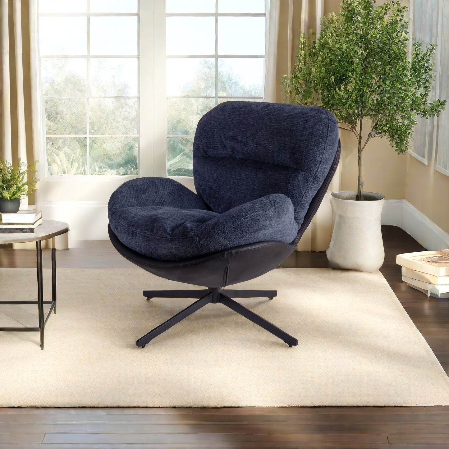 Braxton 360° Swivel Office Chair, Dark Blue & Brown