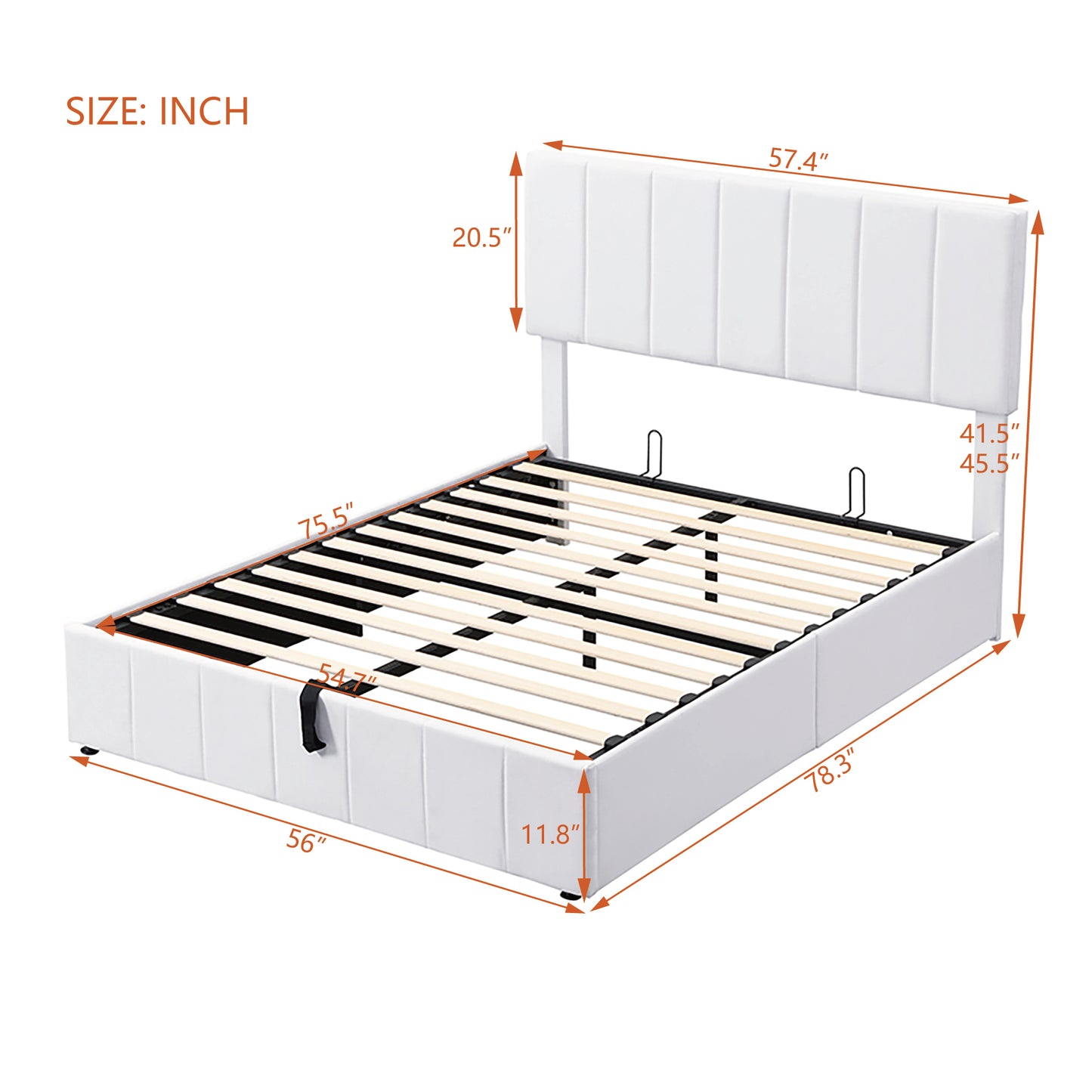 Destiny Full size Upholstered Platform bed with a Hydraulic Storage System - White