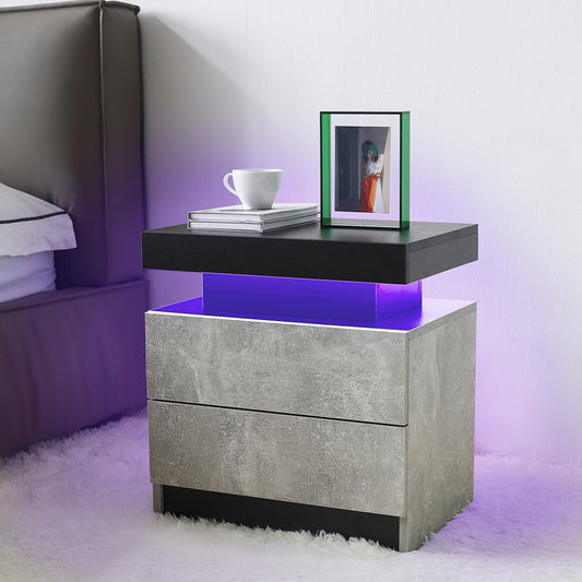 Rafferty Modern 2-Drawer LED Nightstand, Gray