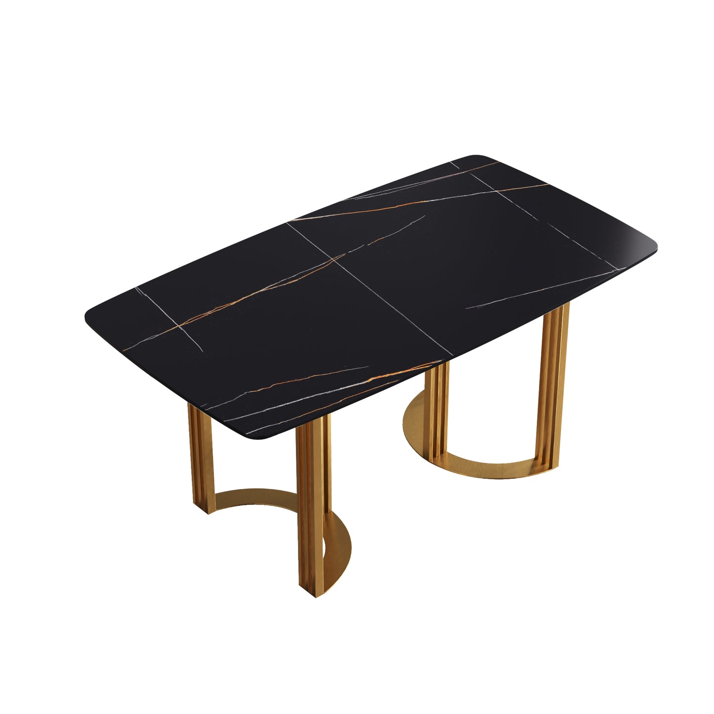 Moto 63" Black Sintered Stone Dining Table with Gold Base