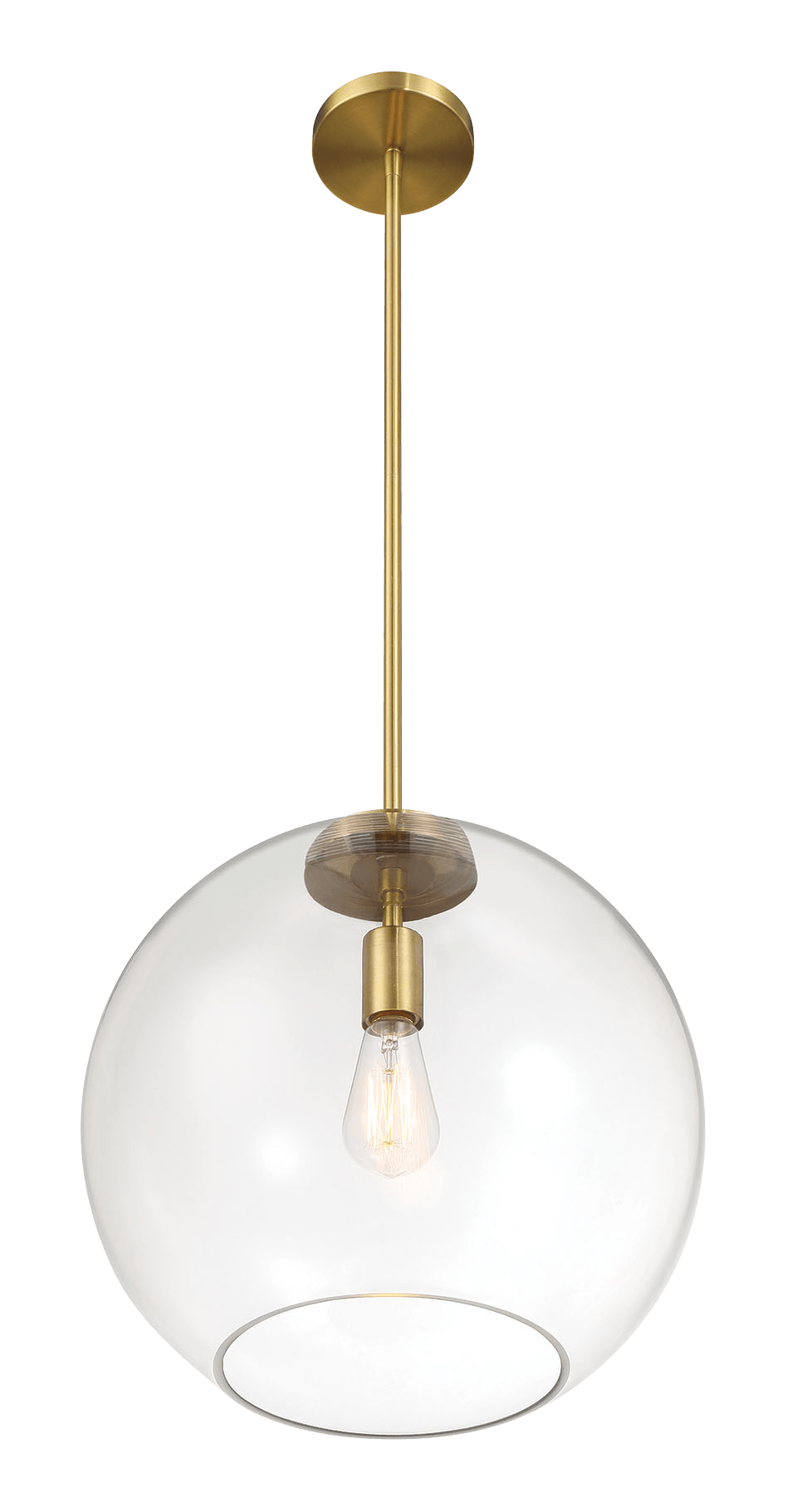 Gleam Single Light Pendant Lamp With Clear Globe Glass - Satin Brass