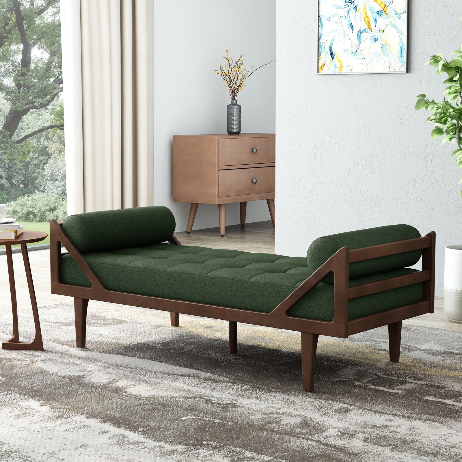 Alara Mid-Century Modern Chaise Lounge, Green & Brown