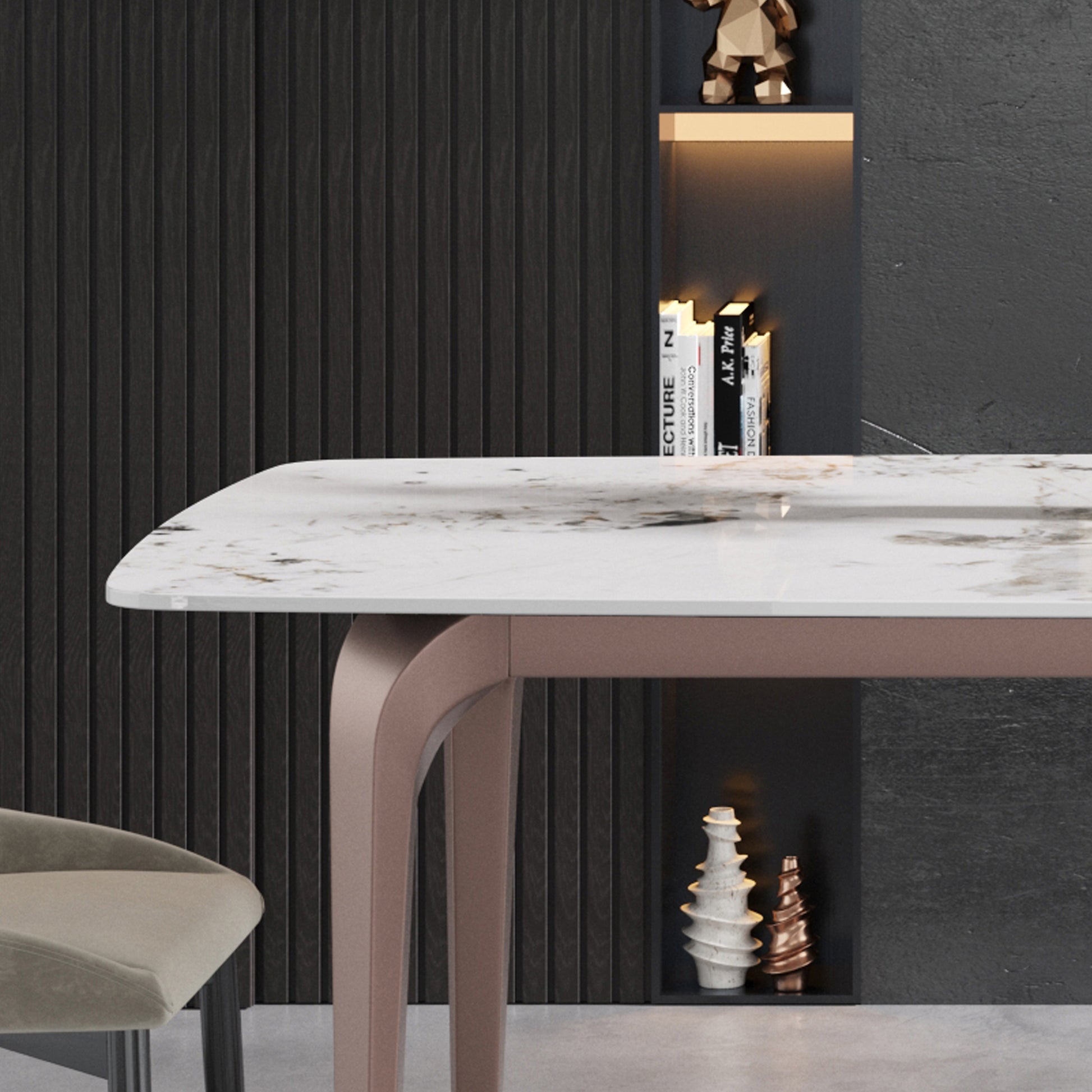 Trinita Modern Sintered Stone Dining Table, Pandora