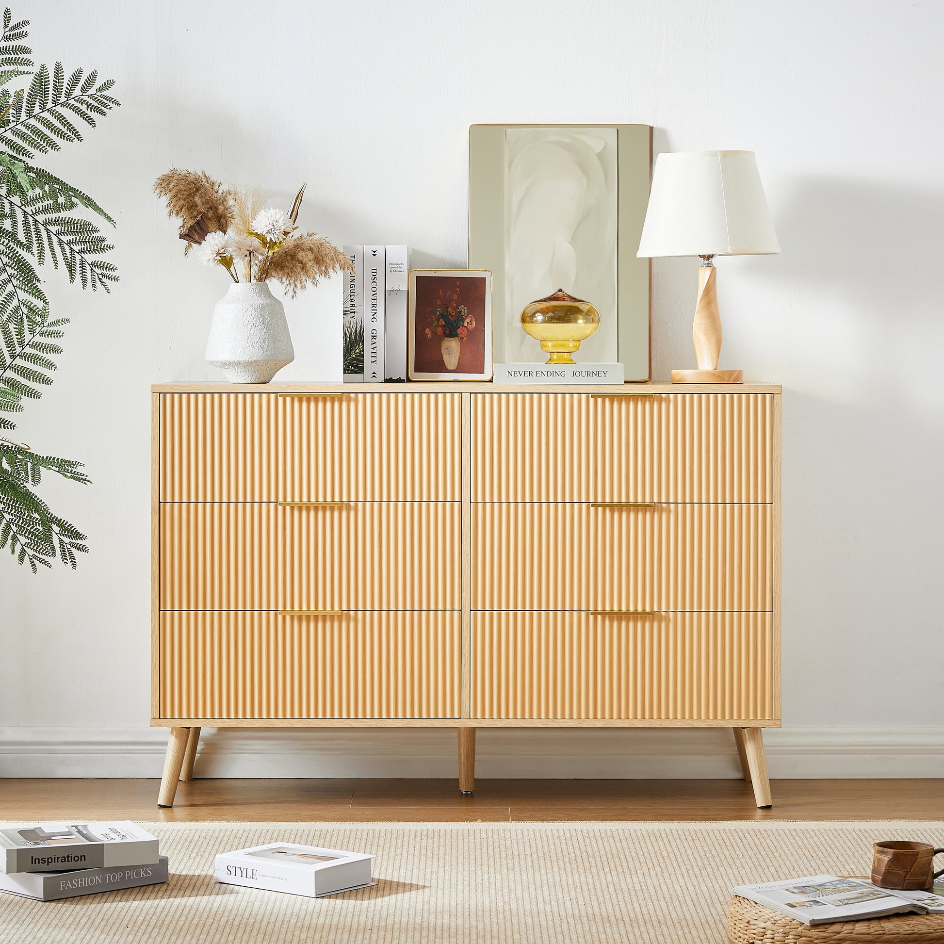 Minder Mid-Century Modern 6-Drawer Dresser in Natural