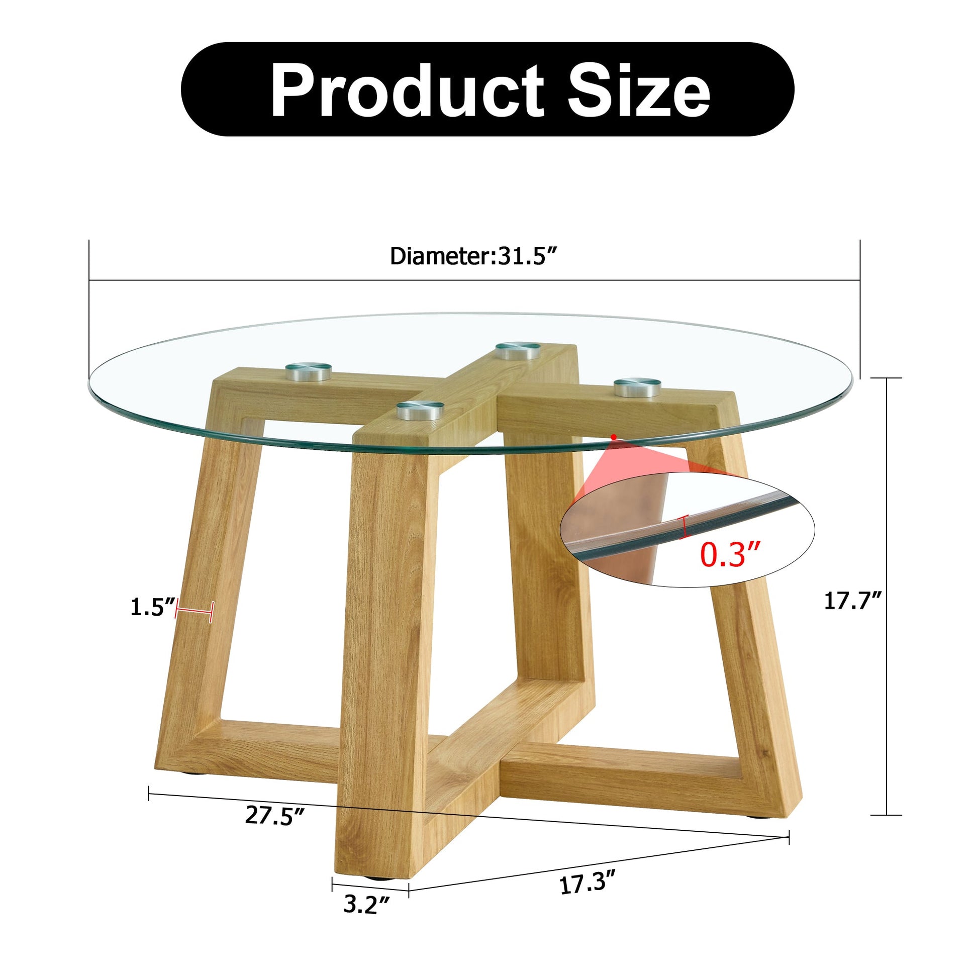 Ashlyn Mid-Century Modern Coffee Table with Glass Top - Brown