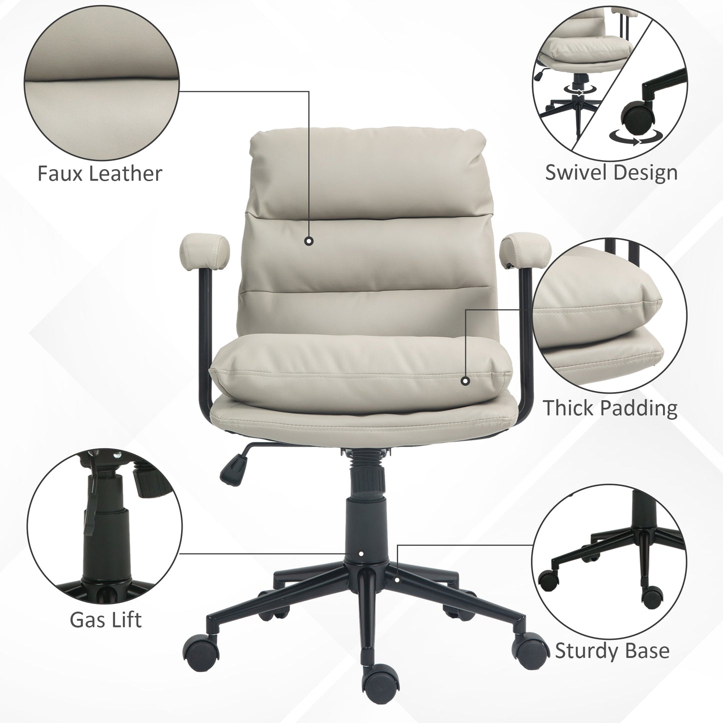 Bart PU Leather Office Chair with Double Padded Seat, Light Gray