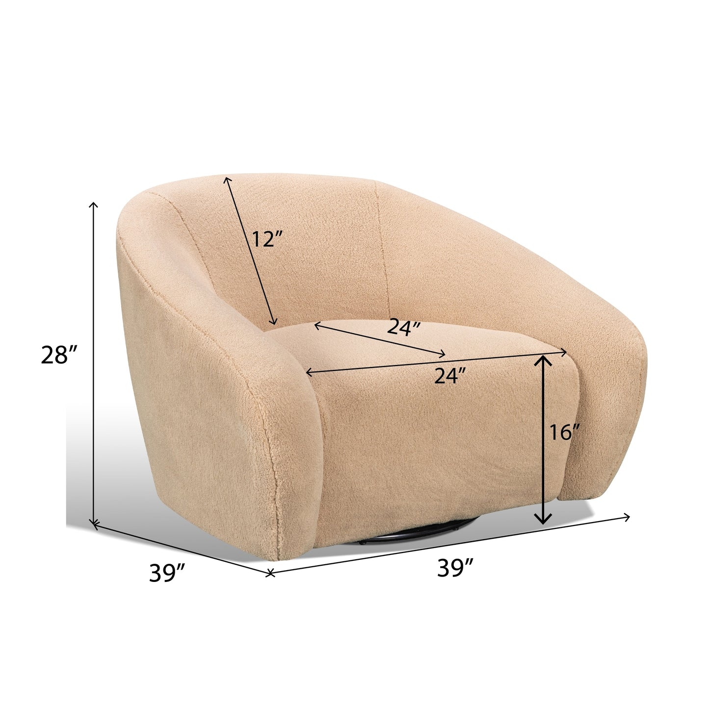 Luzern Modern Upholstered Accent Chair, 360° Swivel, Camel