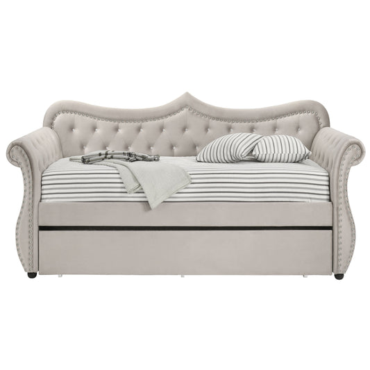 Sharron Beige Velvet Twin Size Glam Daybed with Trundle