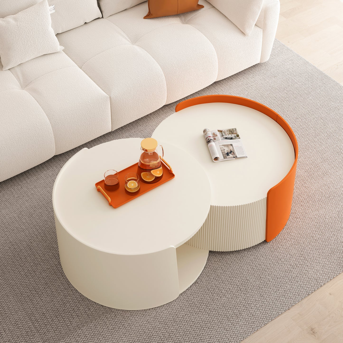 Noralie Modern Nesting Tables with Extendable Top, White & Orange