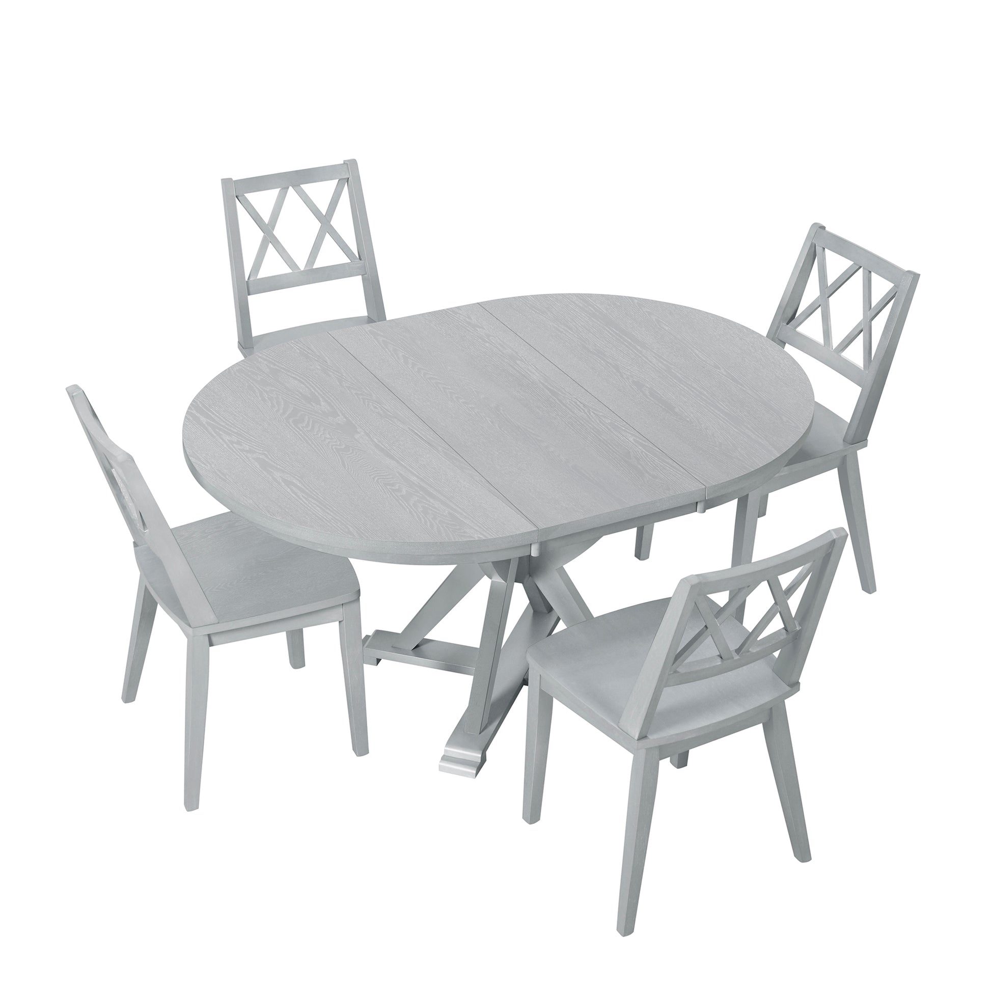 Franklin Mid-Century Modern Oval Dining Set with Cross Back Chairs, Gray