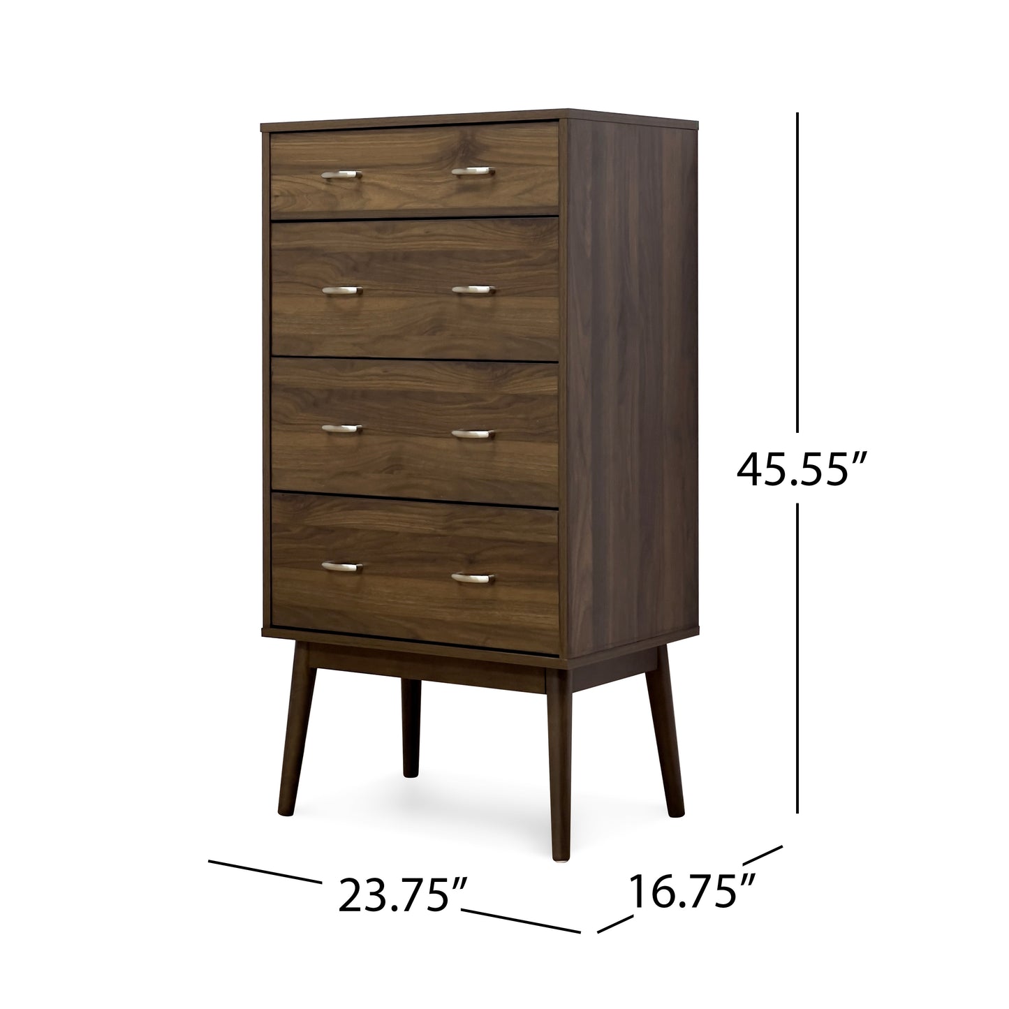 Nissa Mid-Century Modern 4-Drawer Chest, Walnut