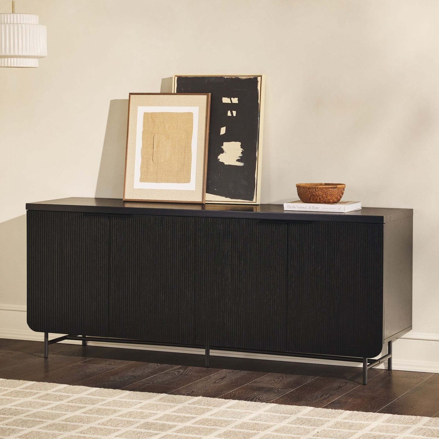 Holland Mid-Century Modern Fluted-Door Sideboard – Black