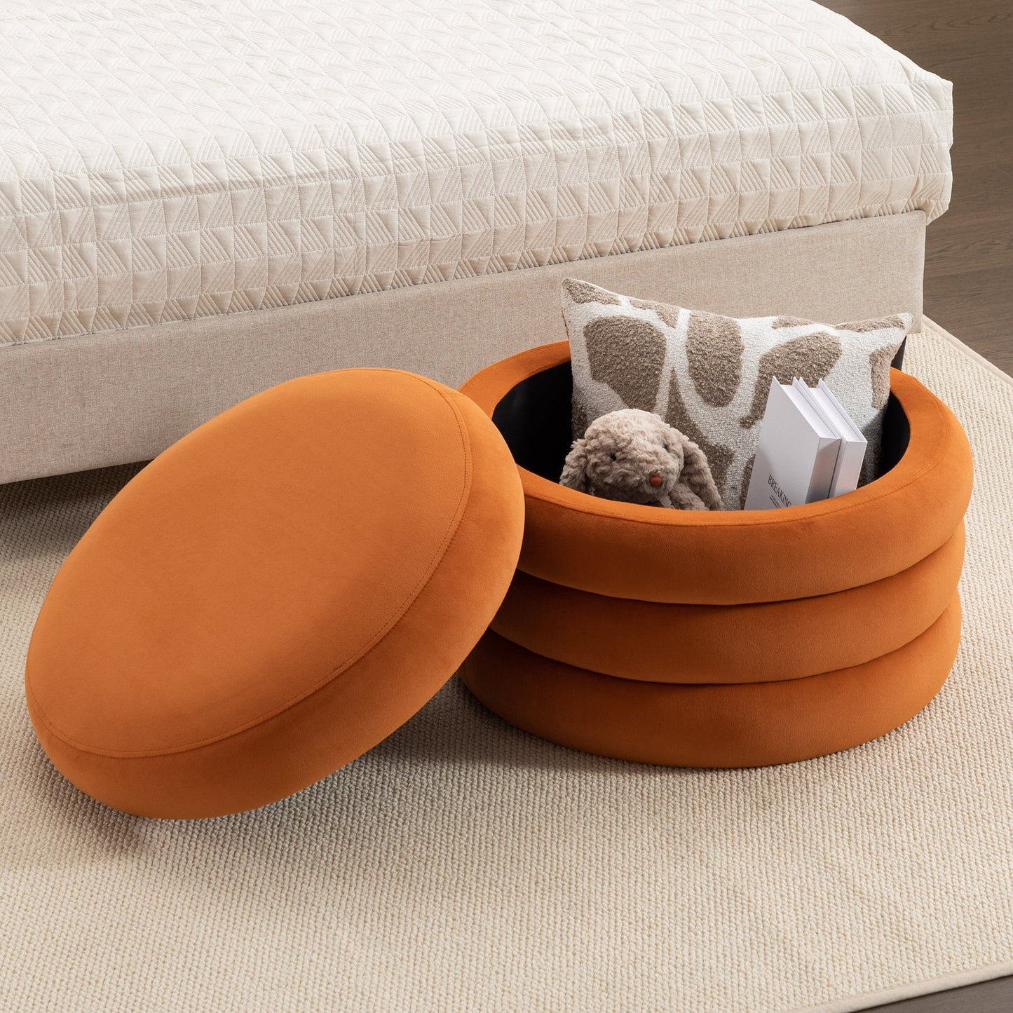 Ashley Velvet Storage Ottoman - Orange