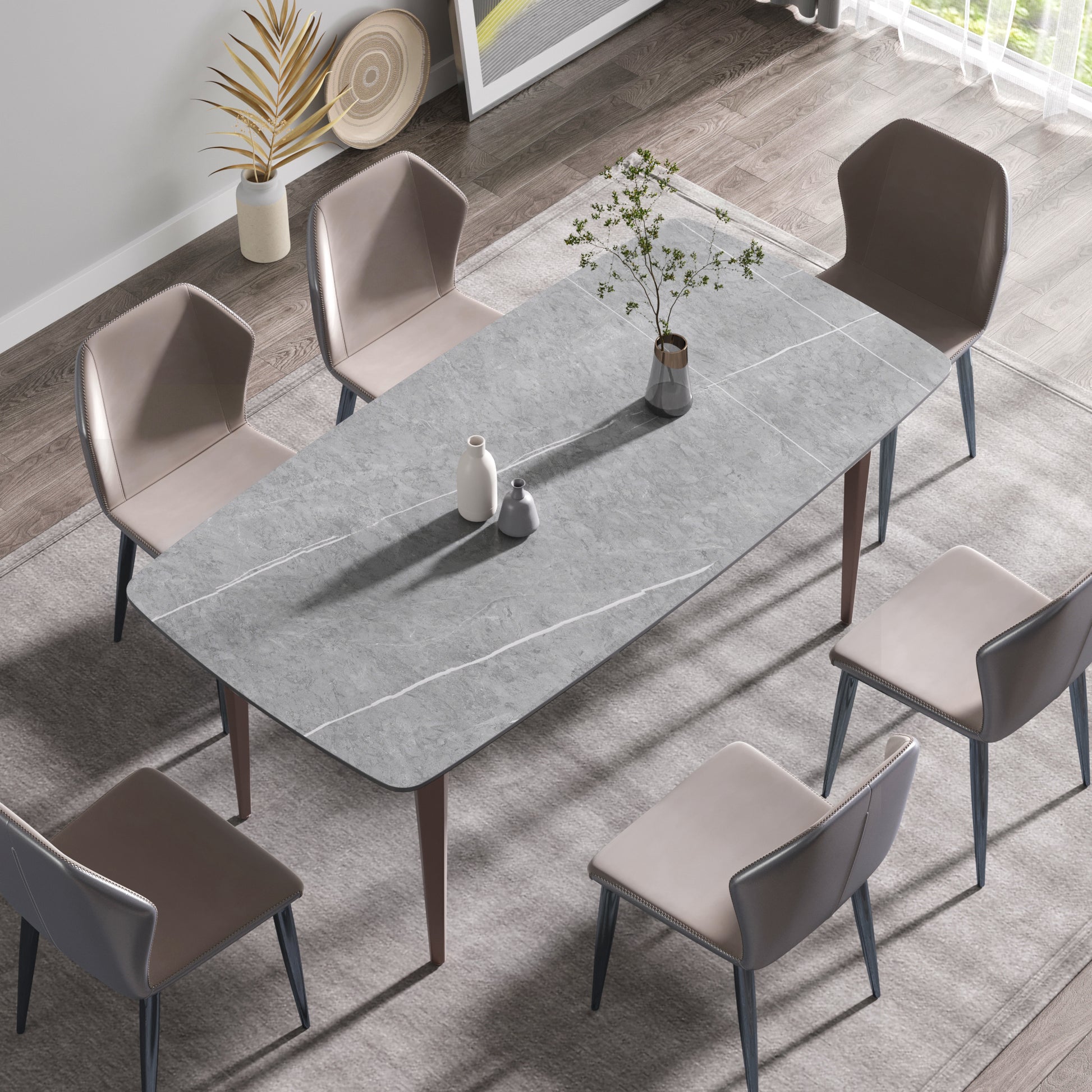 Trinita Modern Gray Sintered Stone Dining Table