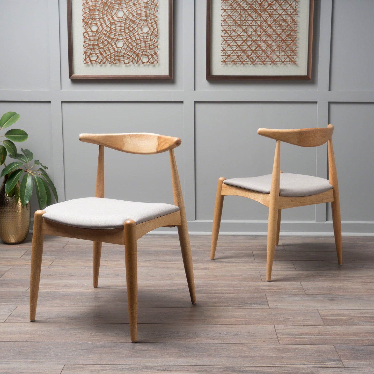 Margarette Mid-Century Modern Side Chairs Set of 2 Natural & Beige