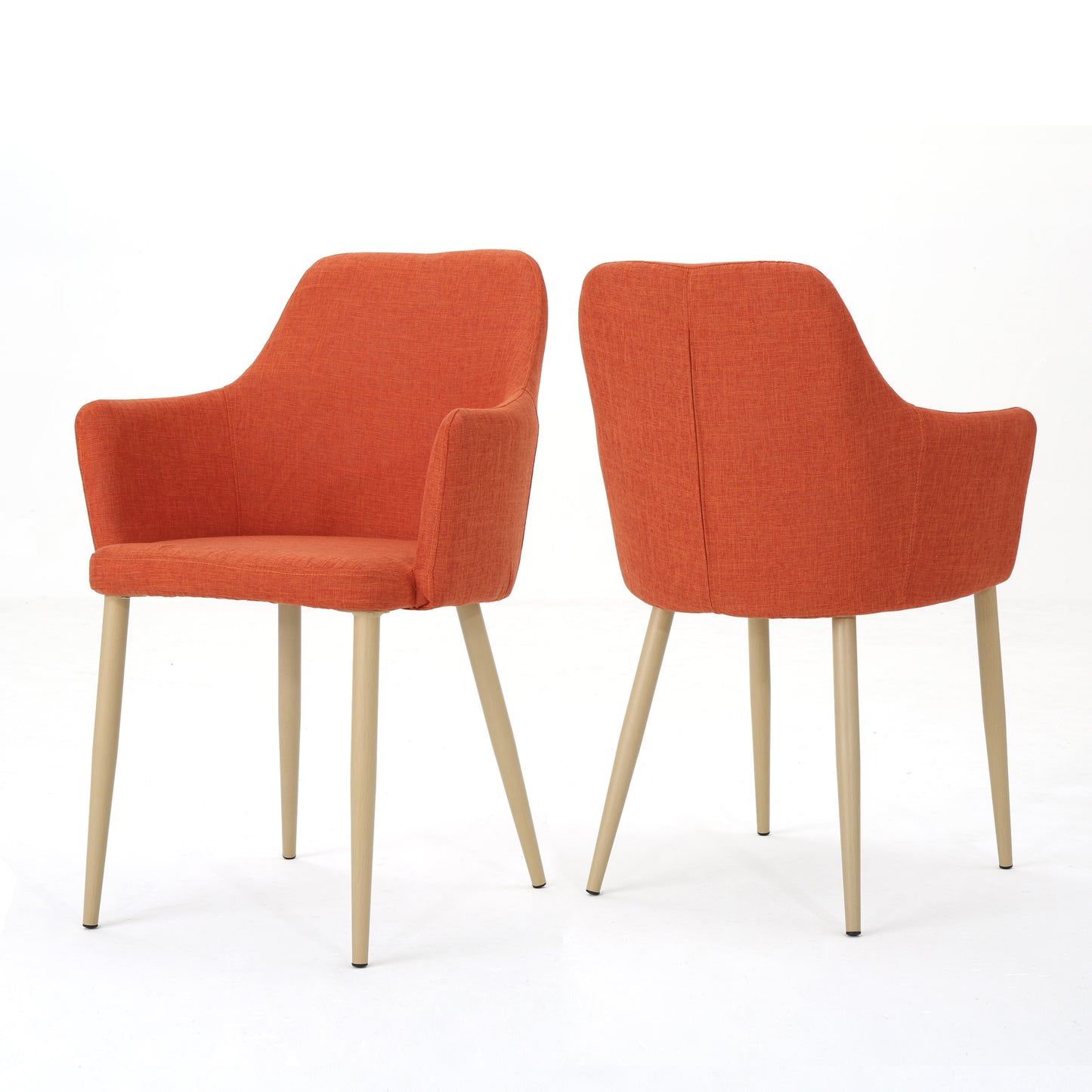 Vespera Mid-Century Modern Fabric Dining Armchairs Set of 2 Muted Orange