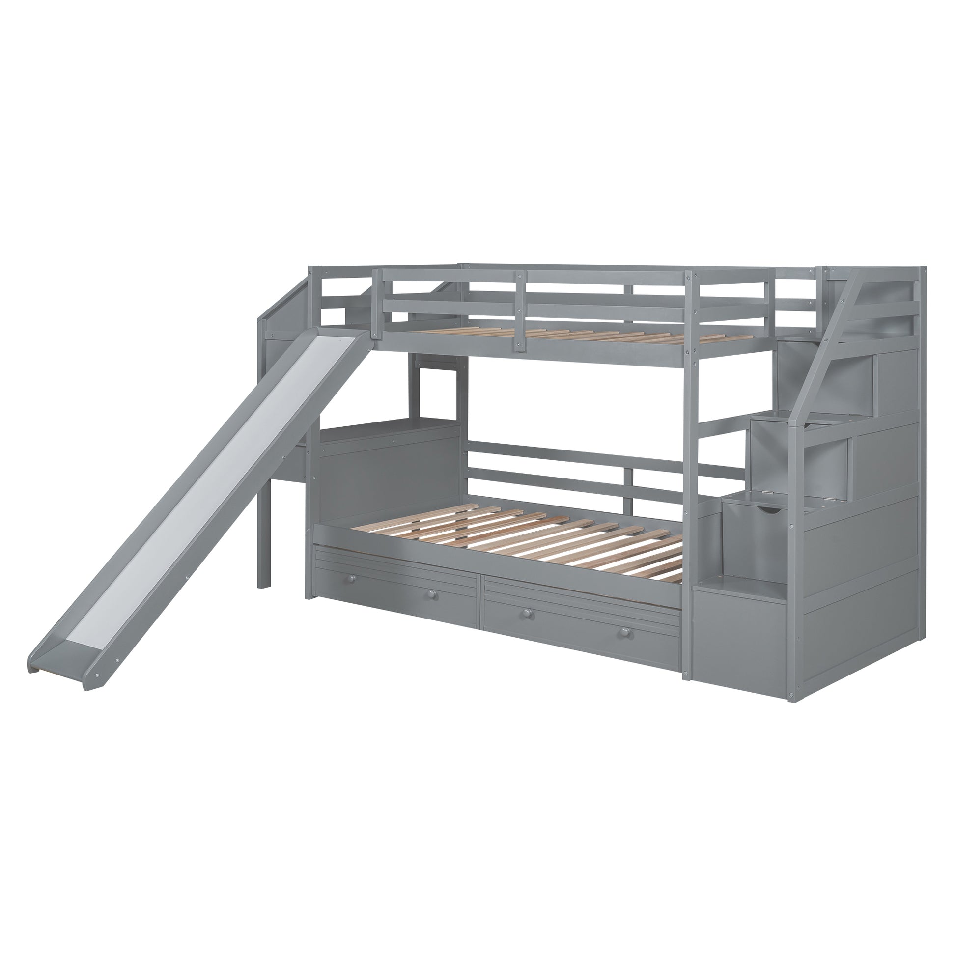 Foster Twin Bunk Bed with Desk & Slide, Gray