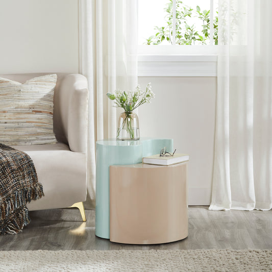 Caius Modern Iron Sheet Side Table, Mint & Taupe