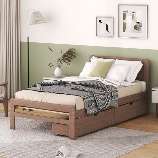 Stonea Wooden Twin Platform Bed with Storage Trundle 3 Colors