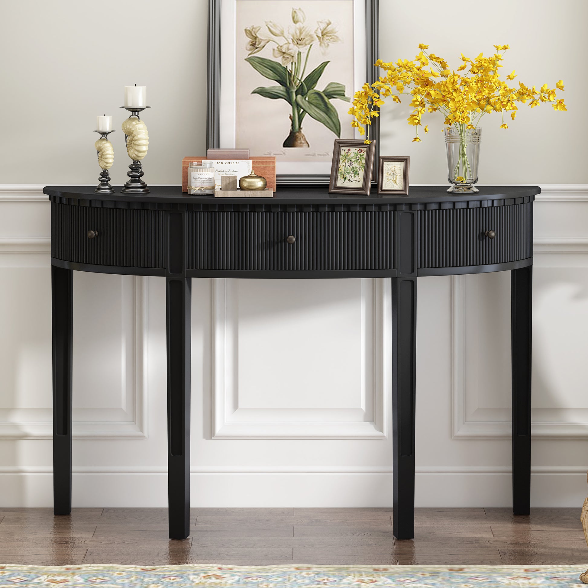 Leonard Transitional 3-Drawer Vertical Stripe Console Table, Black