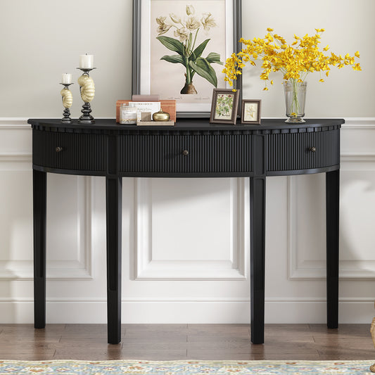 Leonard Transitional 3-Drawer Vertical Stripe Console Table, Black