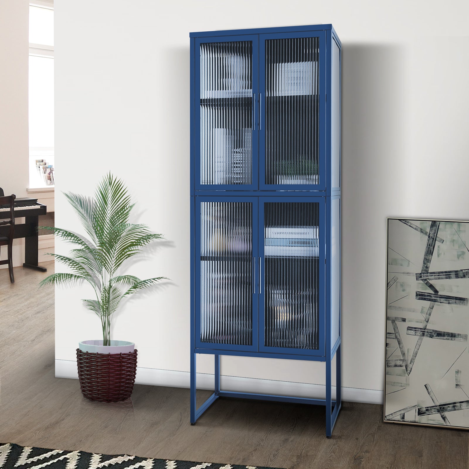 Zane 4-Door Metal Cabinet with Glass Doors, Blue