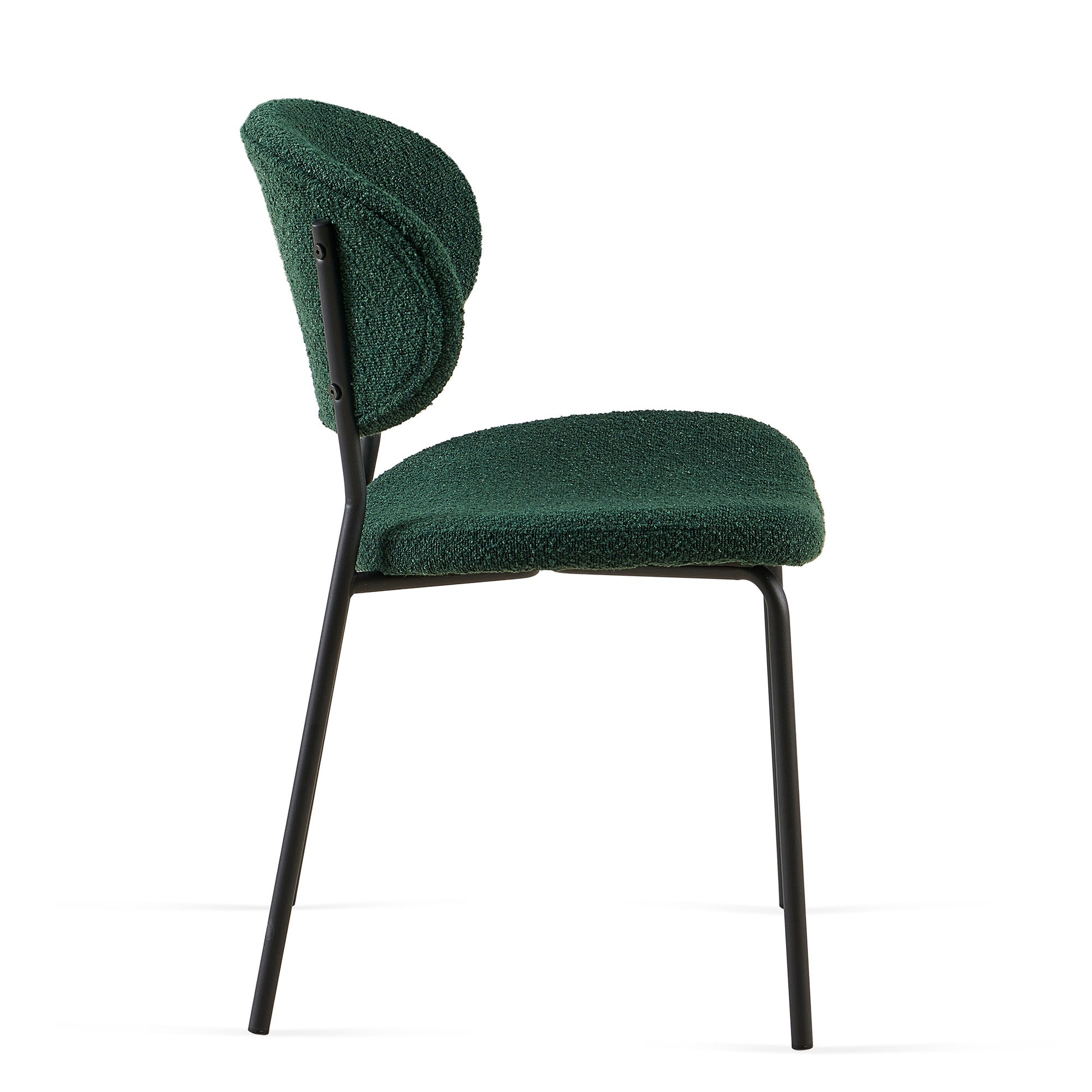 Indra Dark Green Boucle Fabric Dining Chairs Set of 2