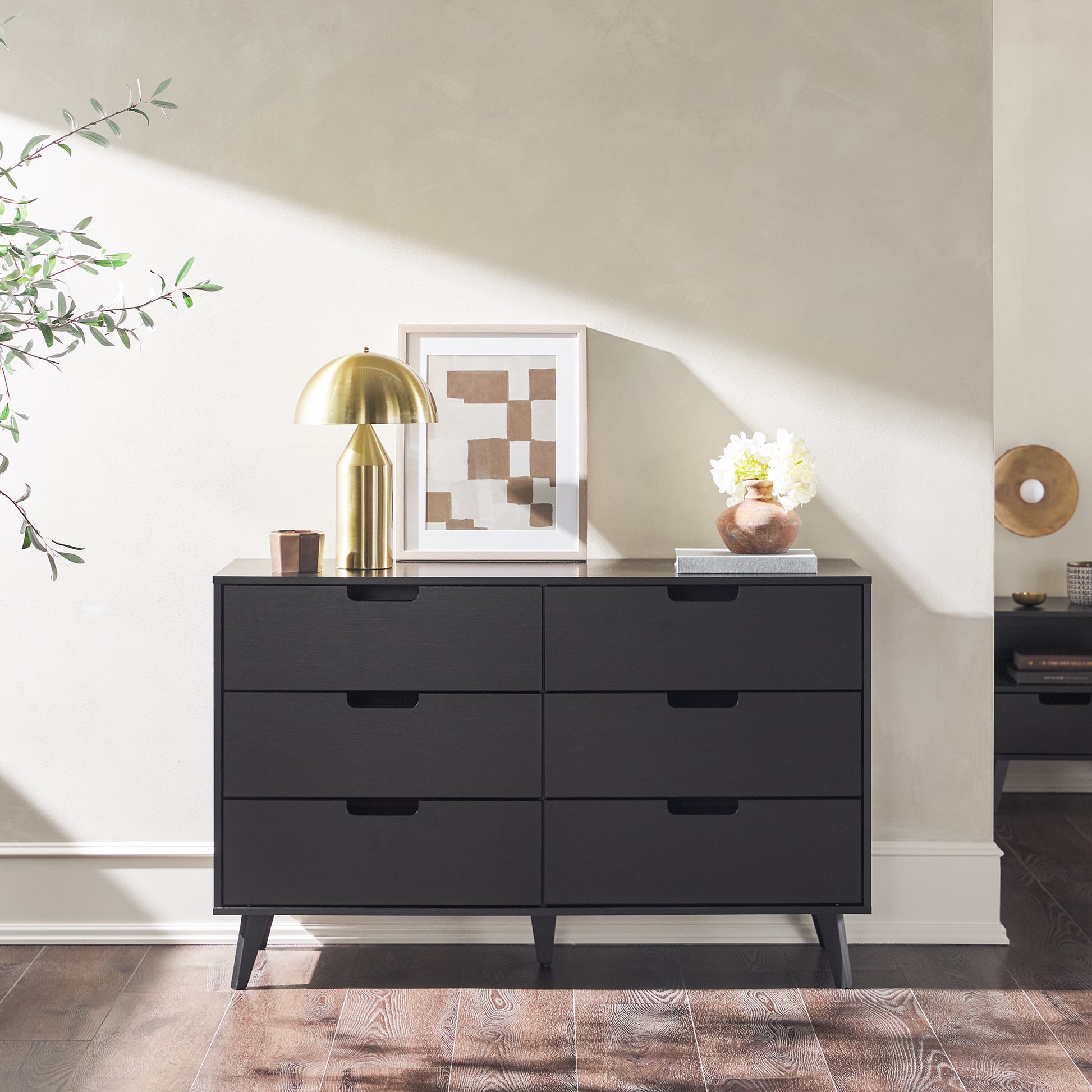 Hans Mid-Century Hans 6-Drawer Dresser with Cut-Out Handles, Black