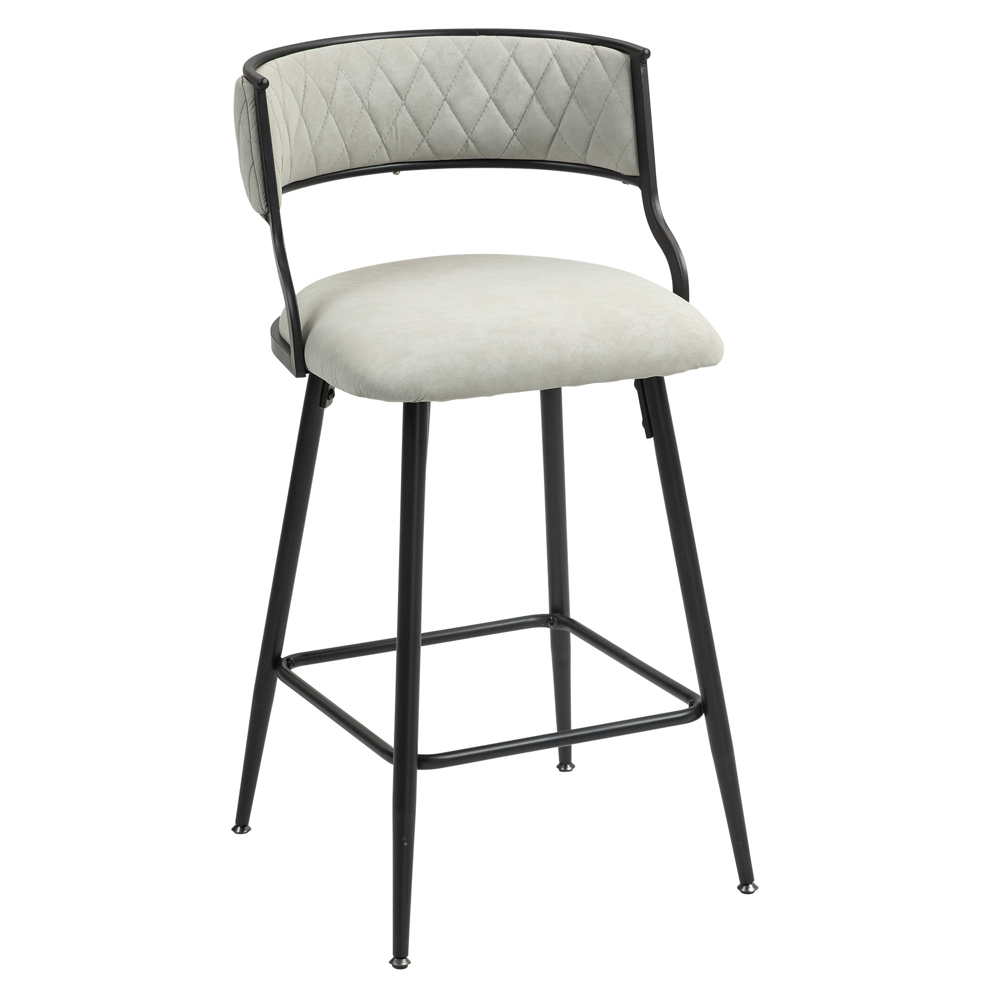 Contemporary Faux Leather 26" Counter Height Bar Stool with Black Powder-Coated Base Set of 2 Beige