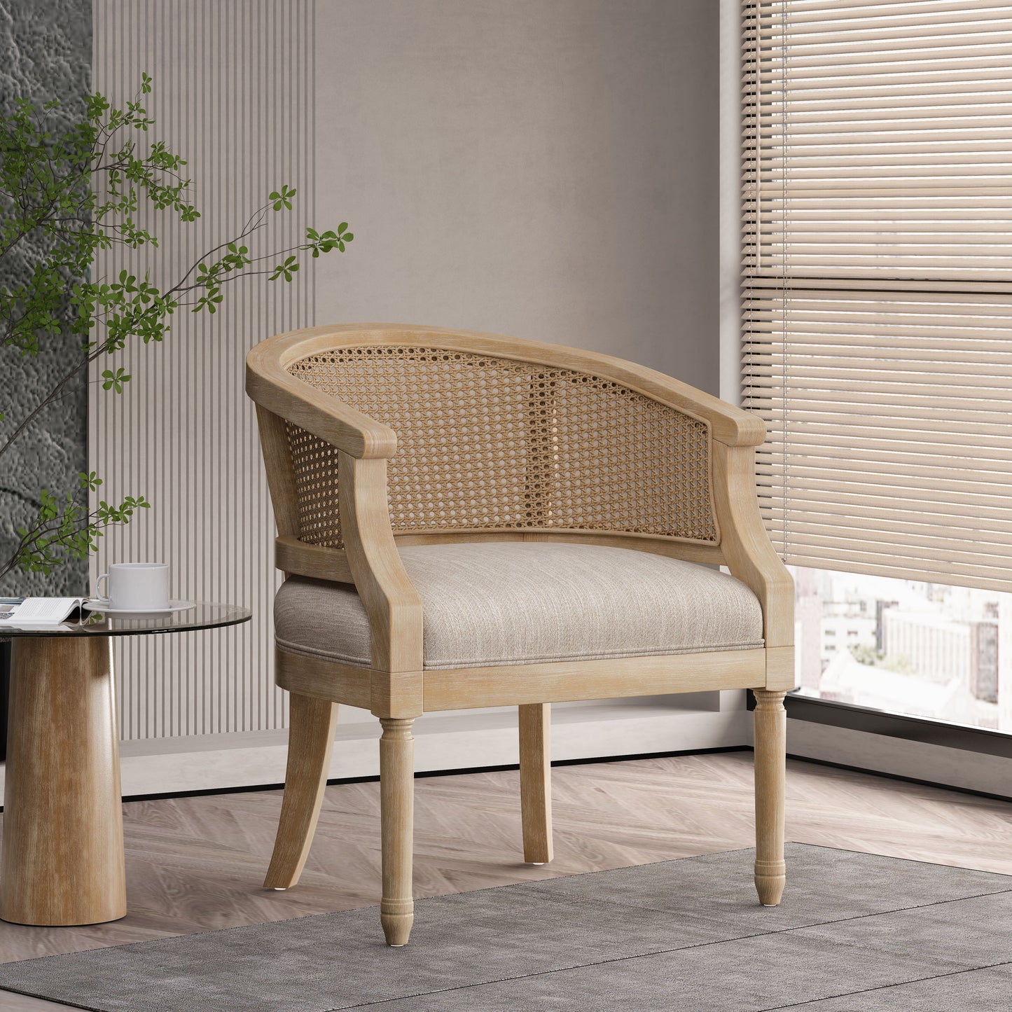 Winifred Modern Country Accent Chair with Rattan, Natural