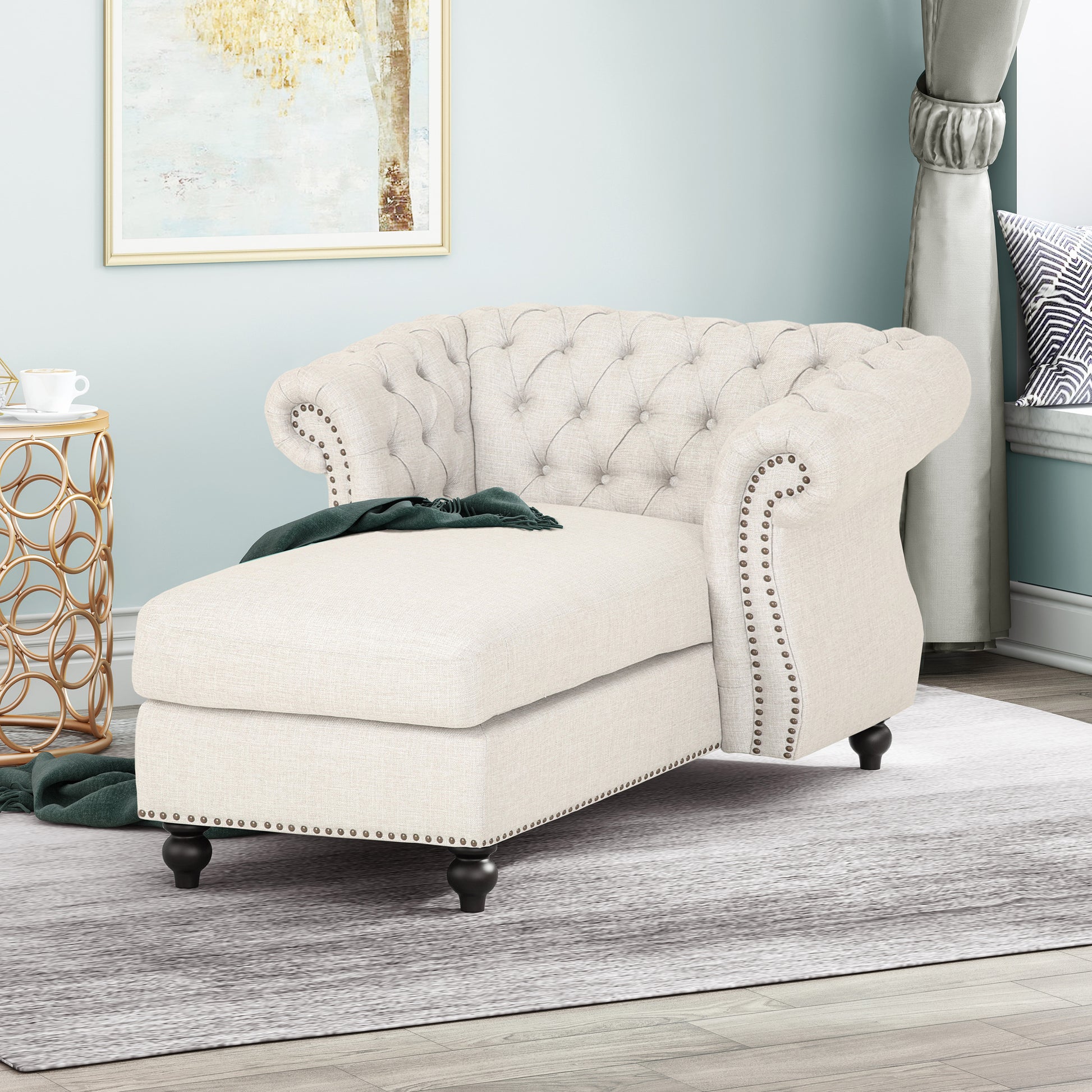 Cressida Chesterfield Style Chaise Lounge, Beige