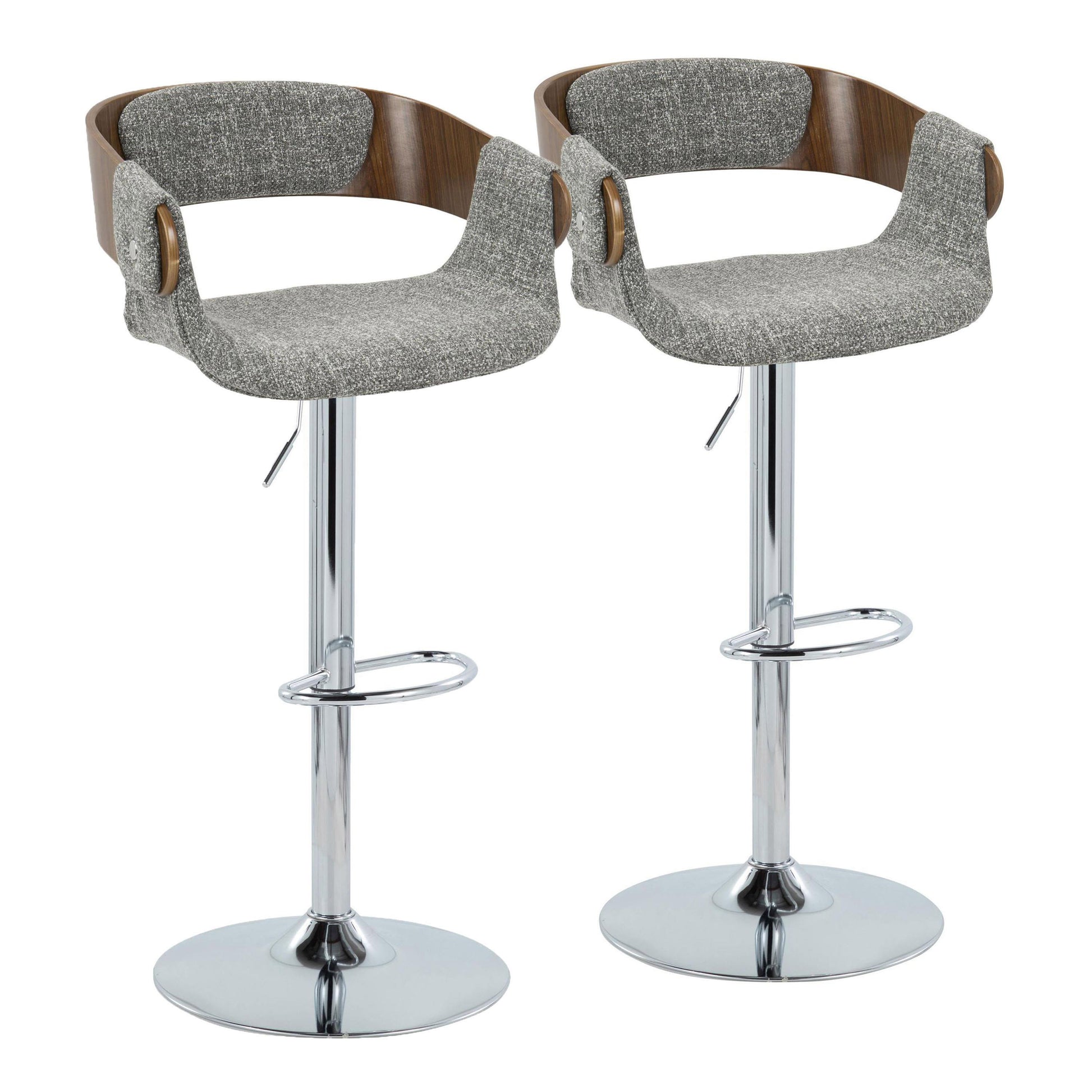 Elisa Mid-Century Modern Adjustable Barstool with Swivel, Walnut & Gray Set of 2