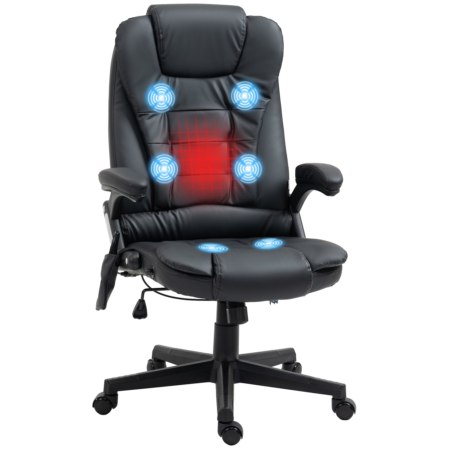 HOMCOM High-Back Vibration Massage Chair, Heating Office Chair, Black