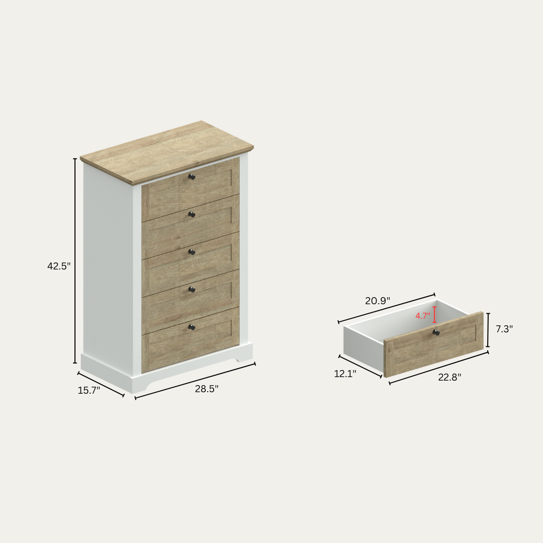 Kinsley Modern 5-Drawer Chest, White & Natural