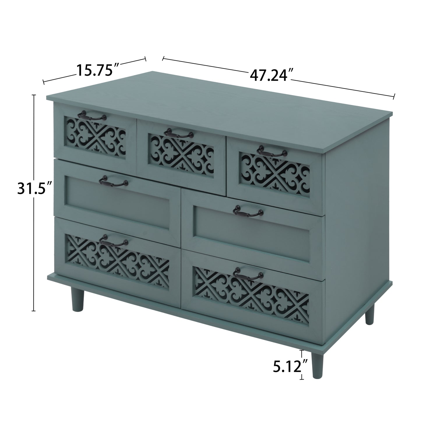 Riley Dark Green 7-Drawer Cabinet