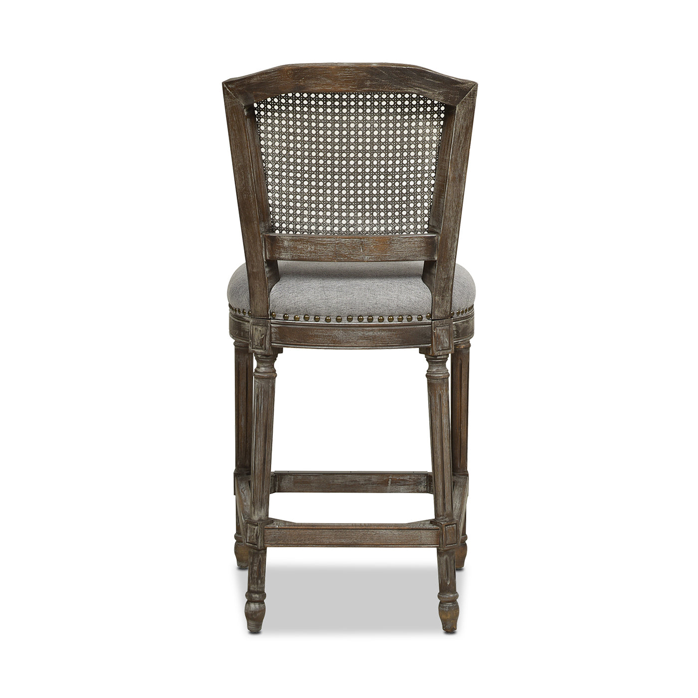 Alouette Rattan High Back Armless Counter Height Bar Stool, Weathered Grey