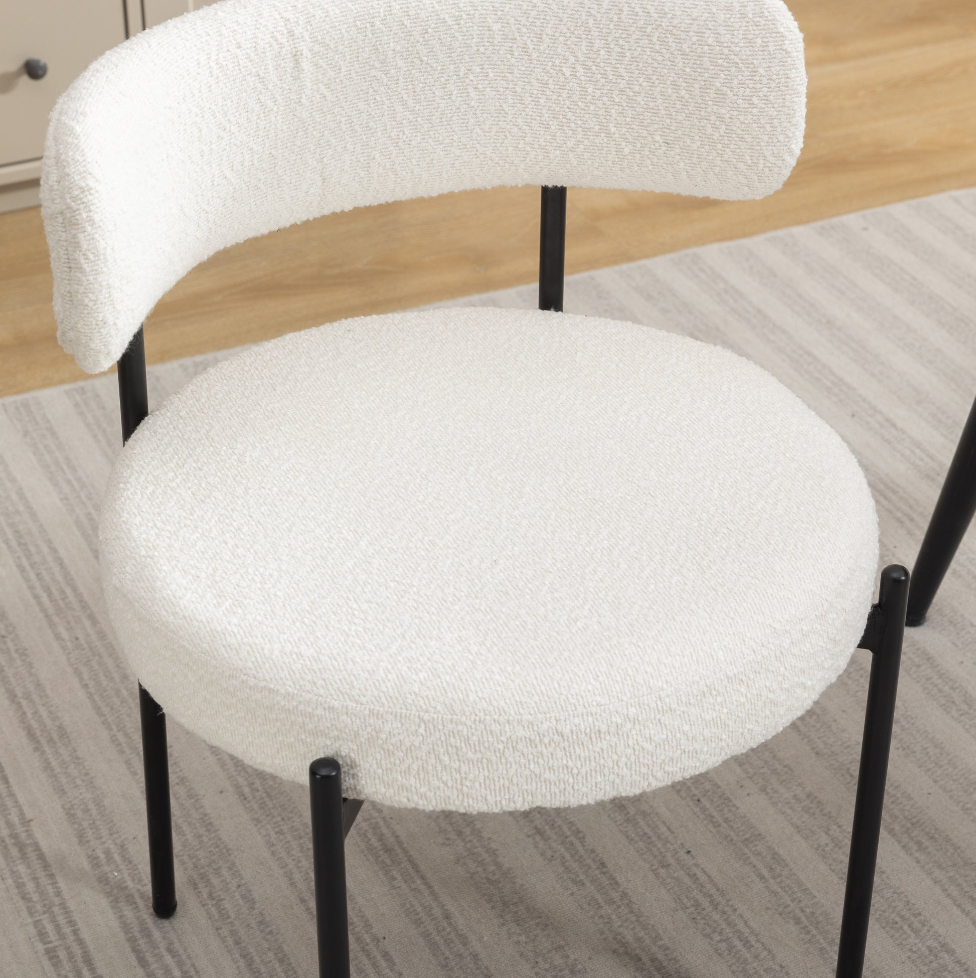 Burbank Modern Round Boucle Dining Chairs, Set of 2, White 840155210813