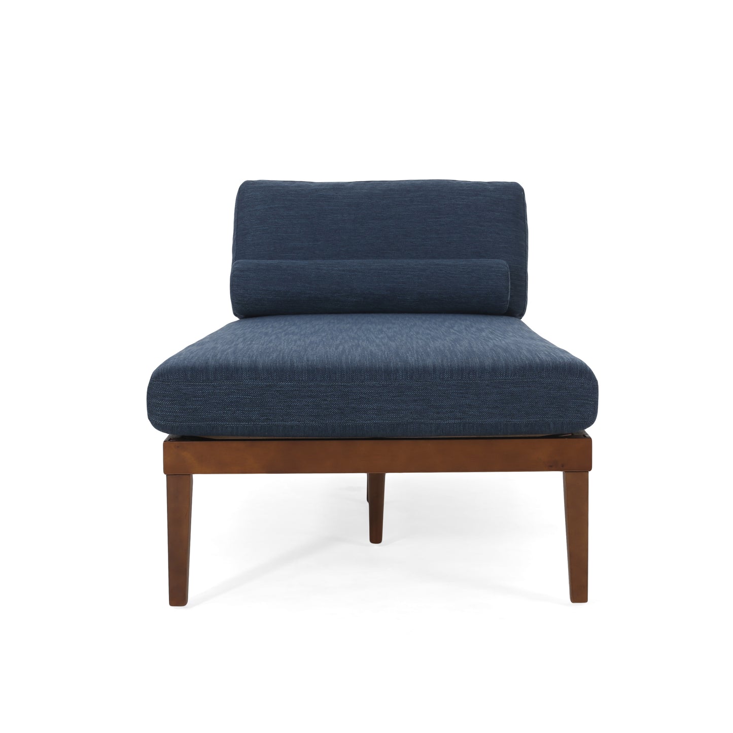 Lucille Mid-Century Modern Chaise Lounge, Blue & Brown