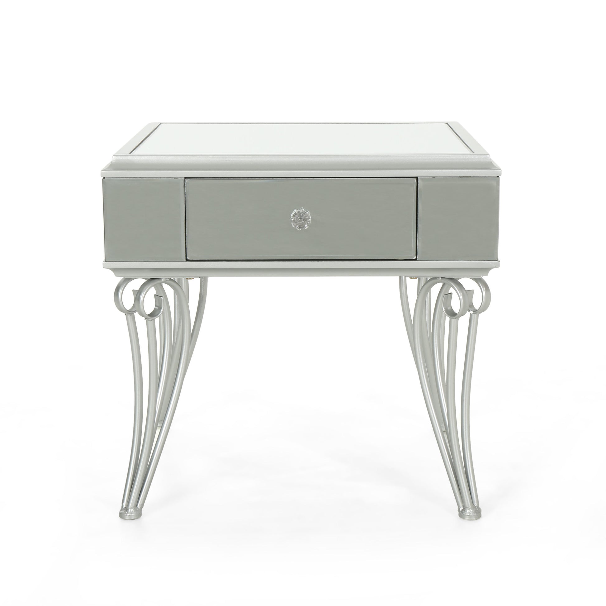 Everly Mirrored Side Table with Silver Legs