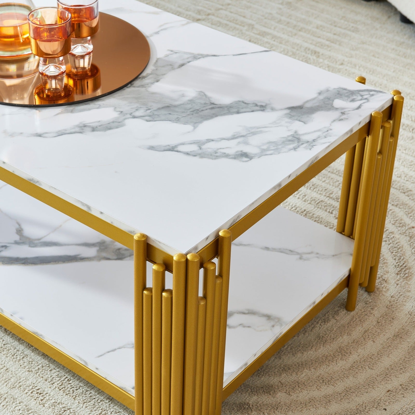 Juno Modern Faux Marble Coffee Table, Gold & White