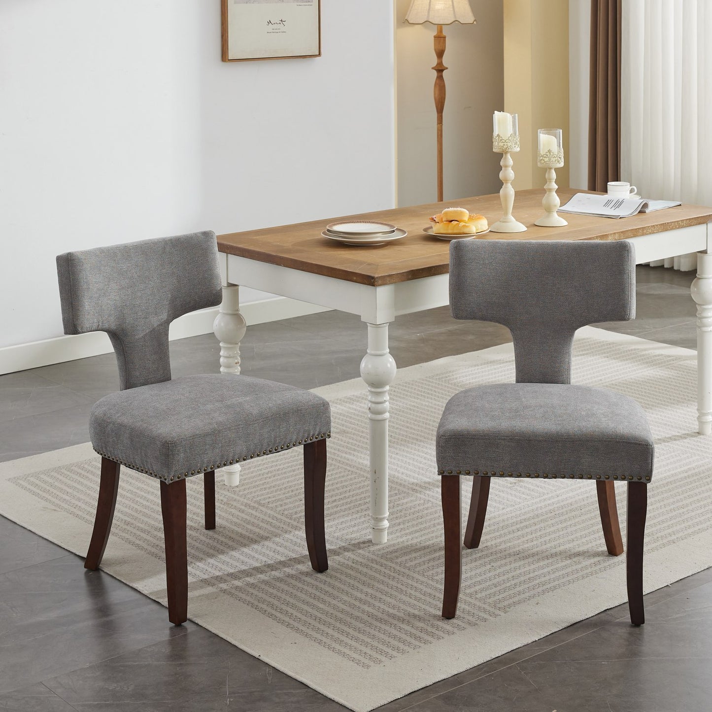 Magen Mid-Century Modern Linen Side Chairs Set of 2 , Gray