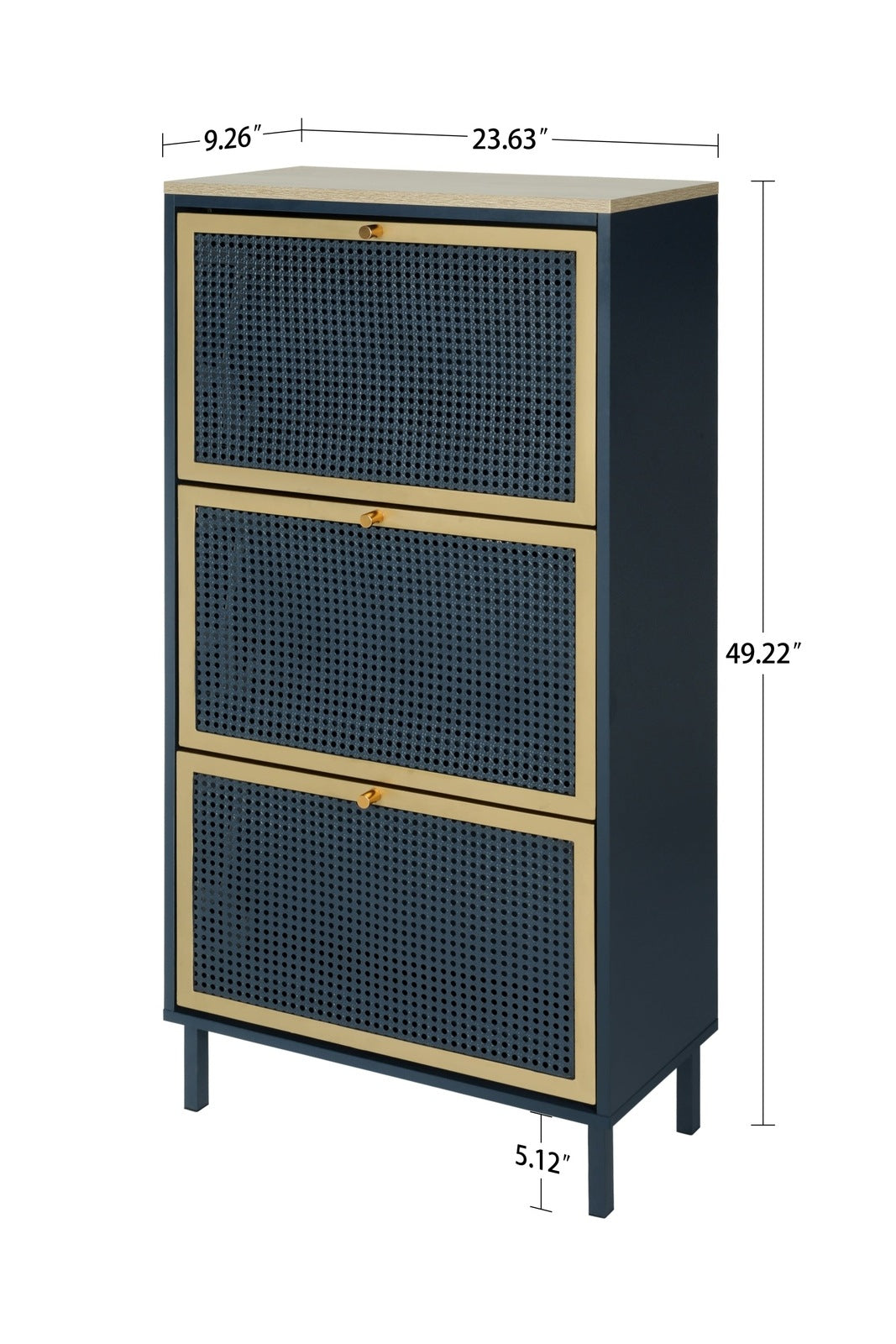 Riley Mid-Century Modern Shoe Cabinet - Blue & Gold