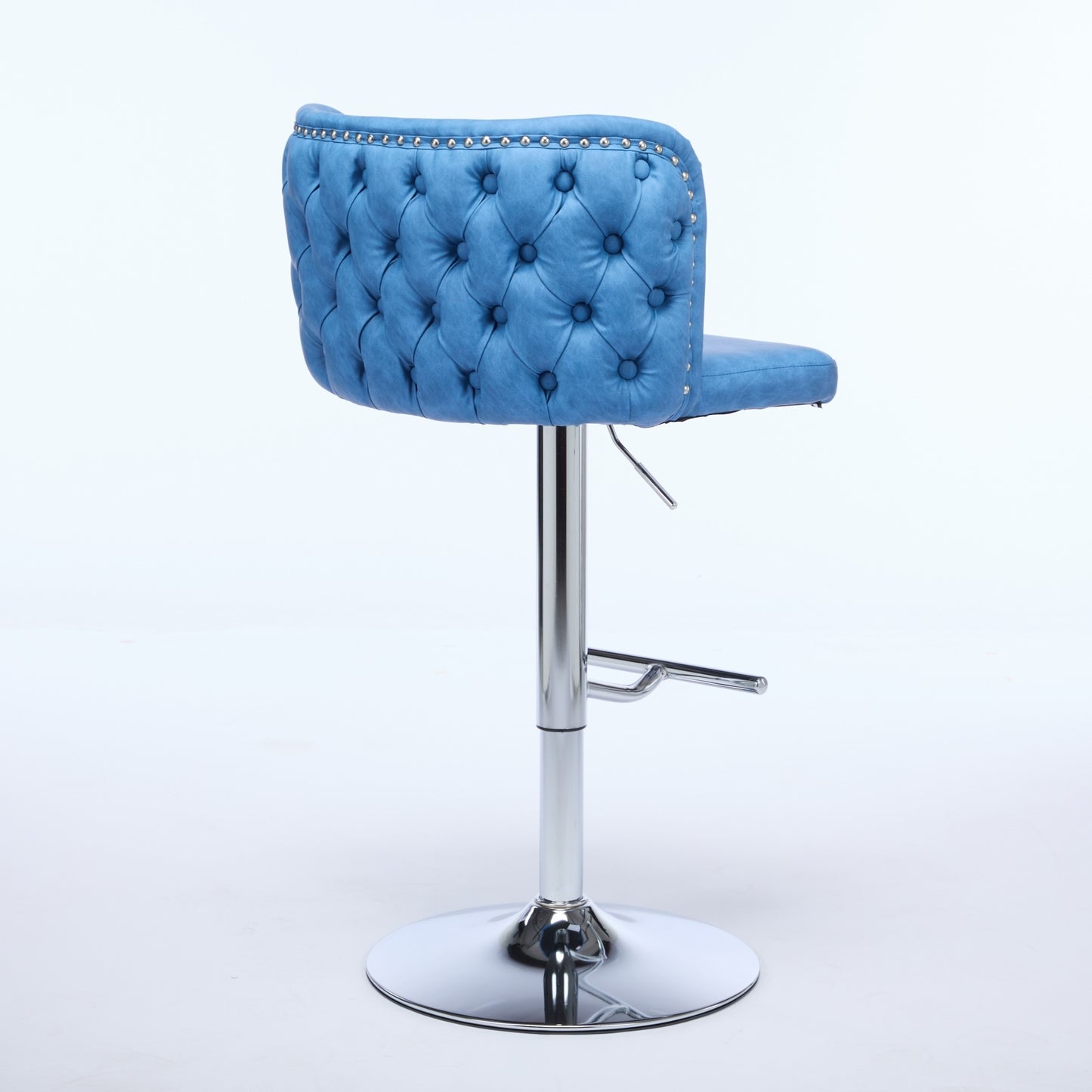 A&A Furniture Stylish Comfort Adjustable Swivel Barstools with Chrome Base & Tufted Faux Leather Set of 2 Blue