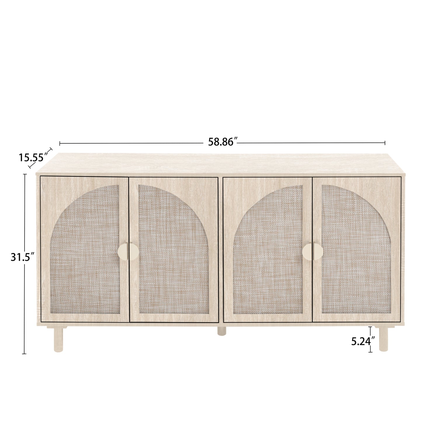 Rune Mid-Century Modern Cabinet with Rattan Doors, Natural