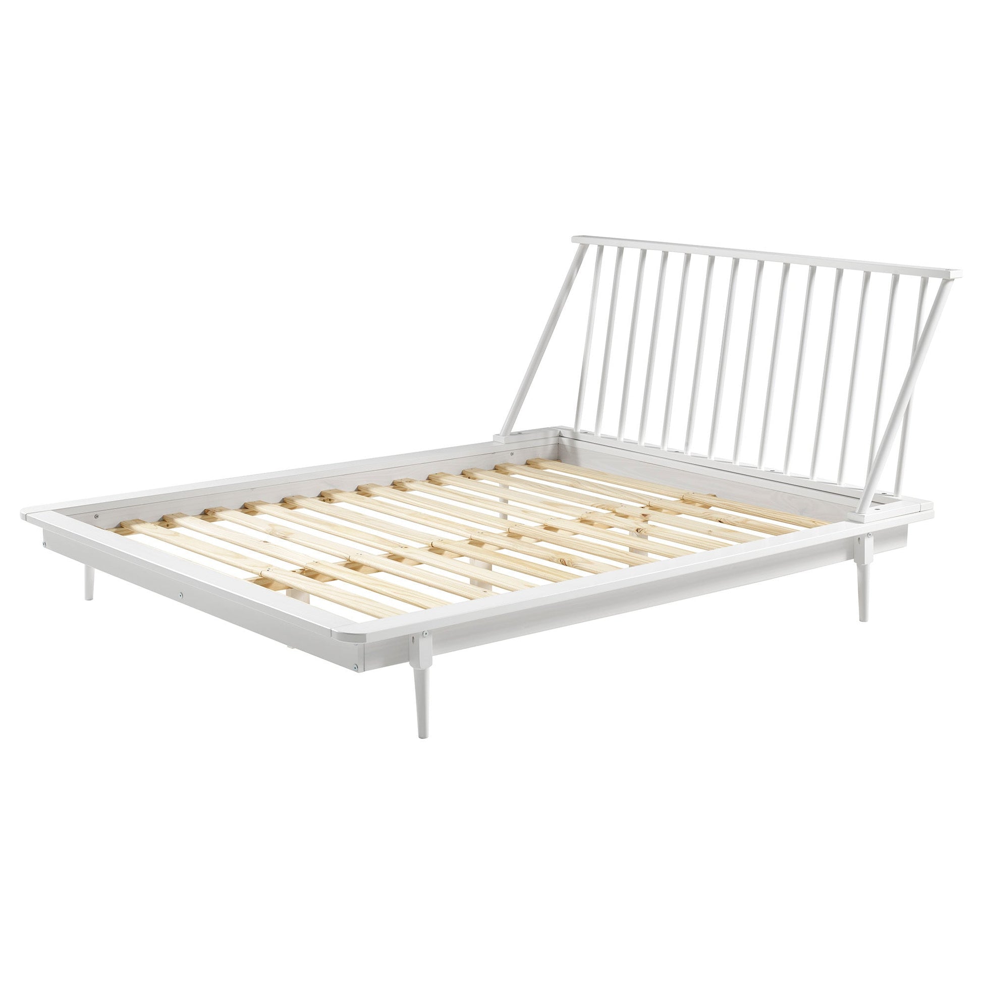 Morgan Mid-Century Modern Solid Wood Queen Platform Bed Frame with Spindle Headboard - White