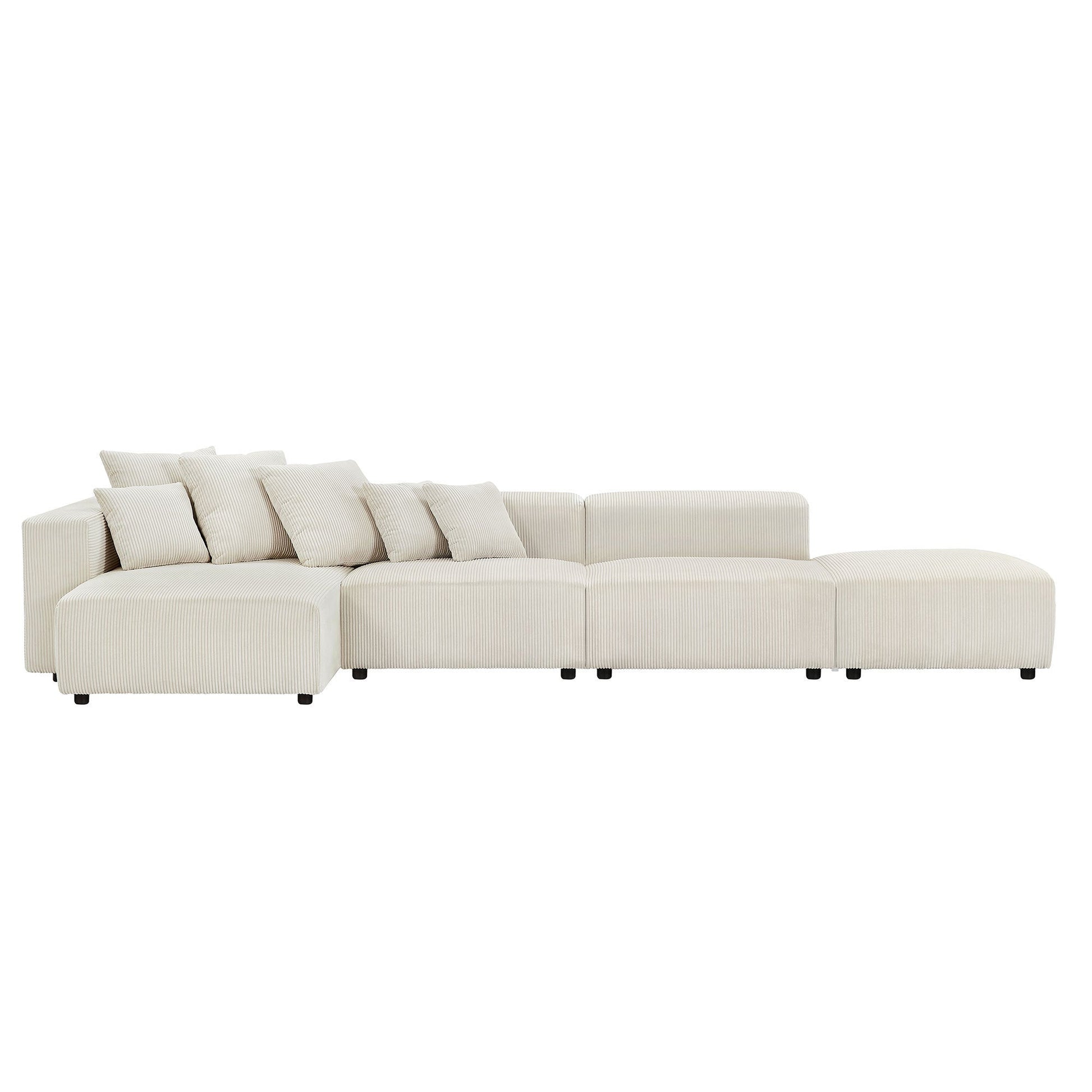 Garrick Modern Corduroy Upholstered 4-Piece Modular Sectional, Beige