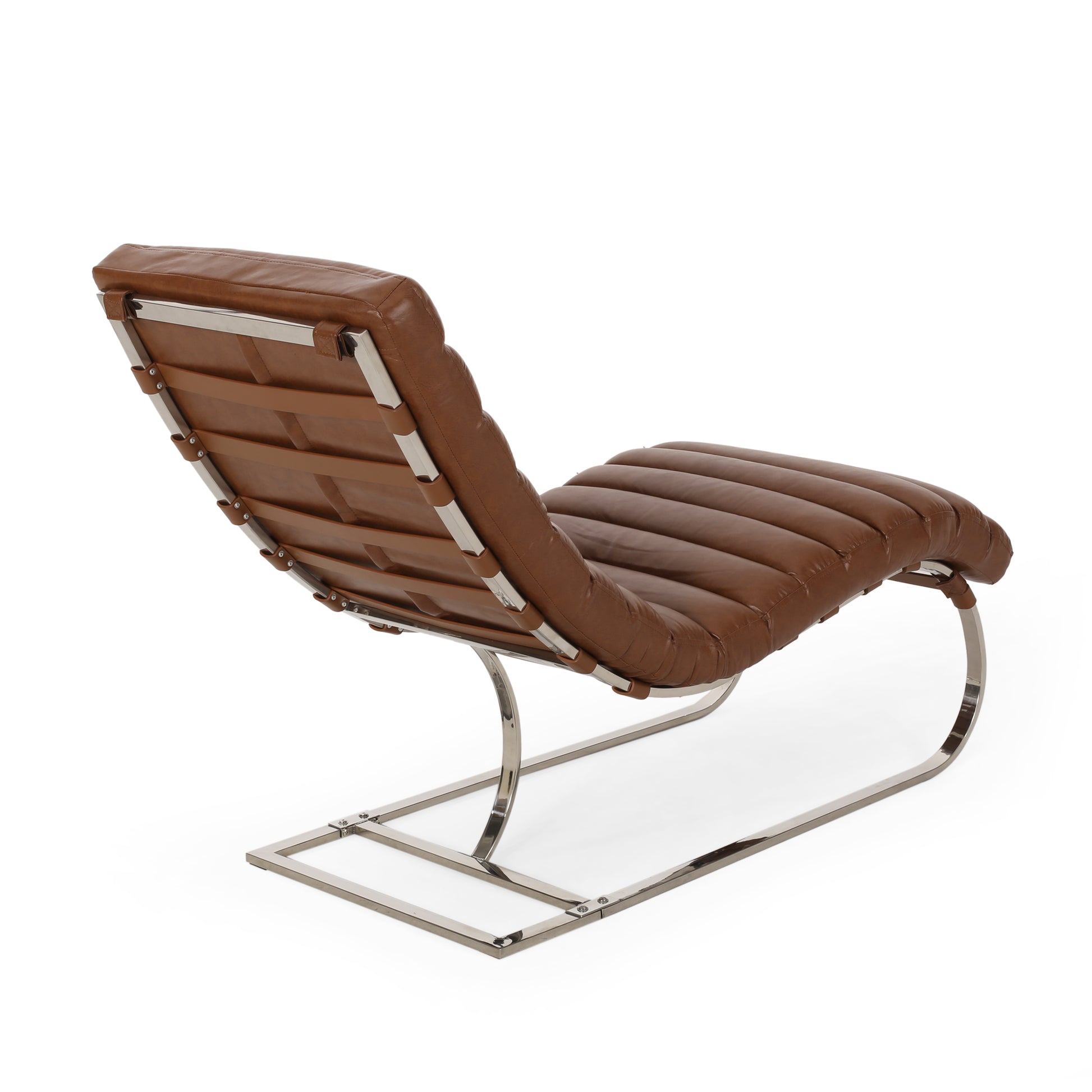 Galina Modern S-Chaise in PU Leather with Silver Legs, Light Brown