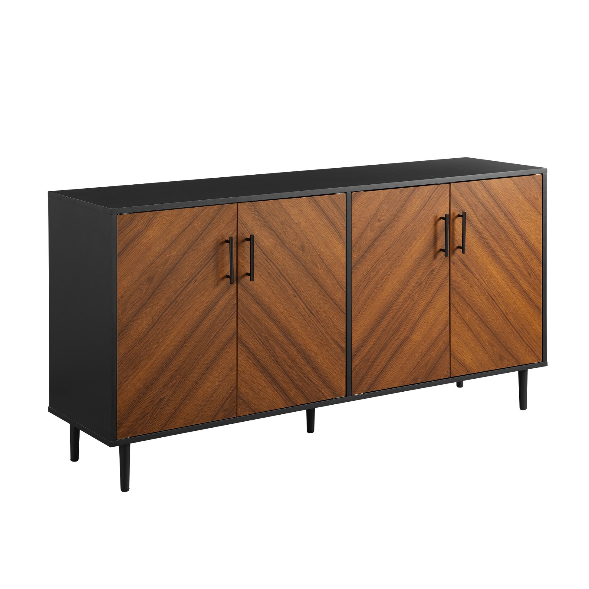 Cassandra Mid-Century Modern Faux-Bookmatch Door Buffet - Acorn Bookmatch / Solid Black