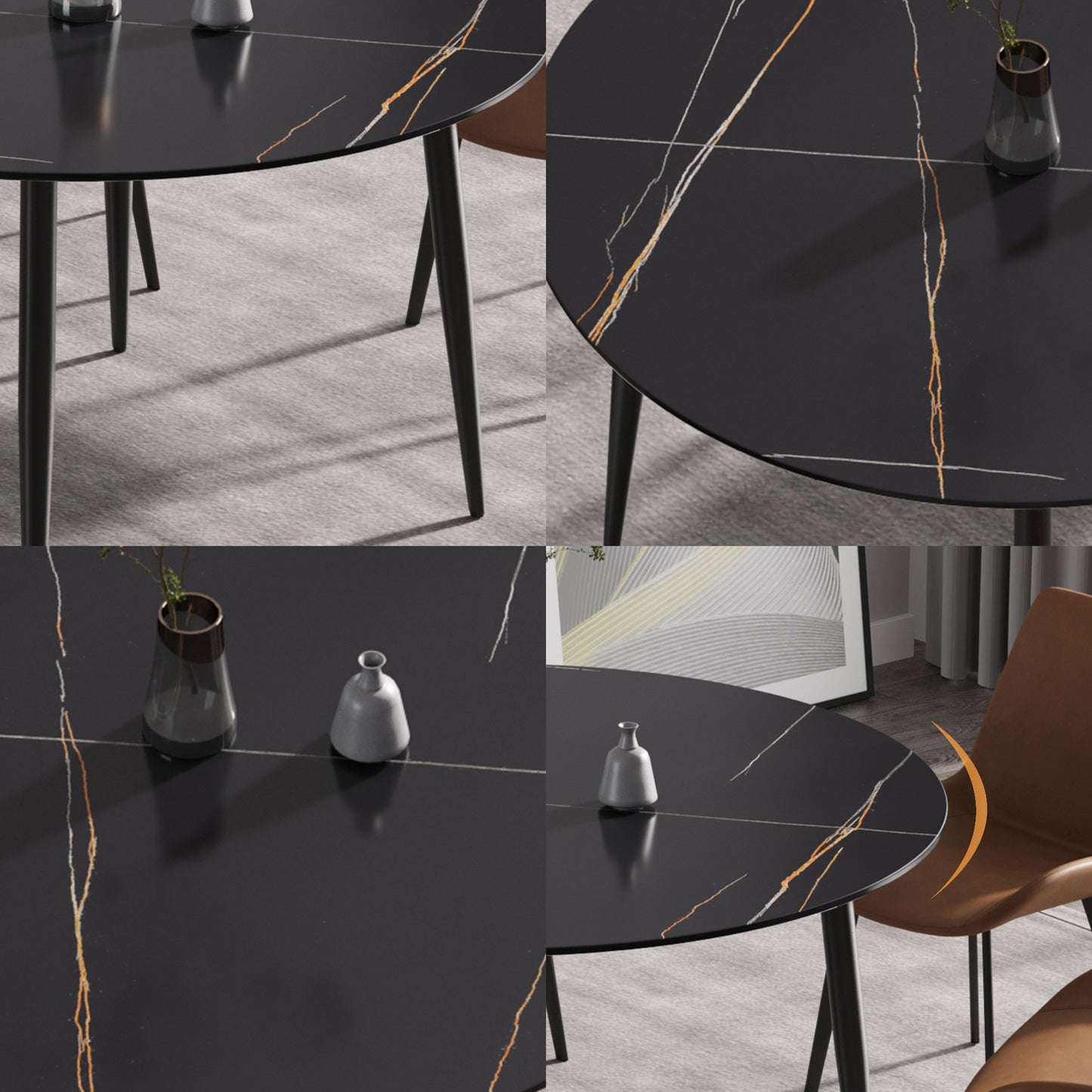 Saffron 53" Modern Artificial Stone Dining Table with Black Legs