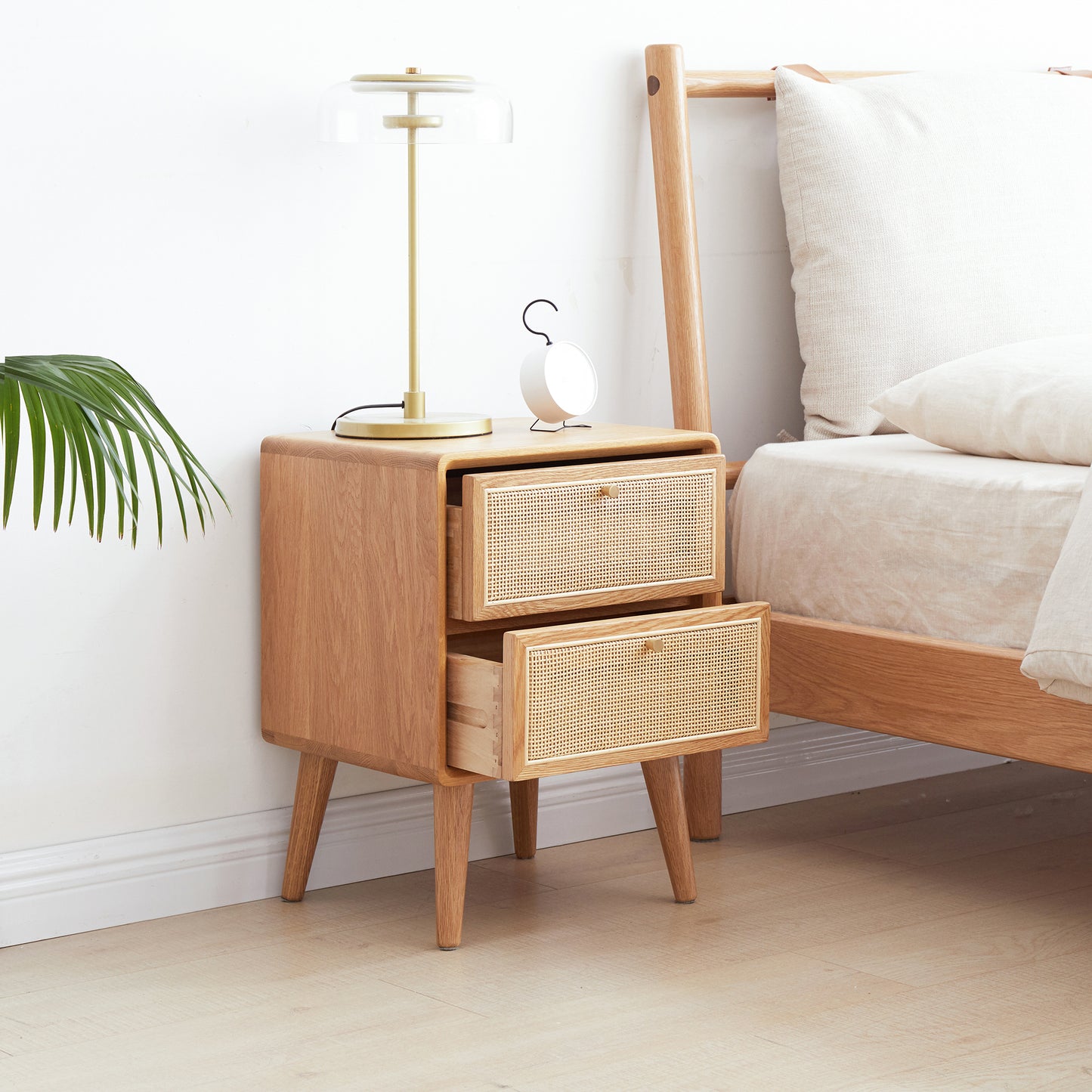 Dakota Solid Oak Nightstand with Rattan Front